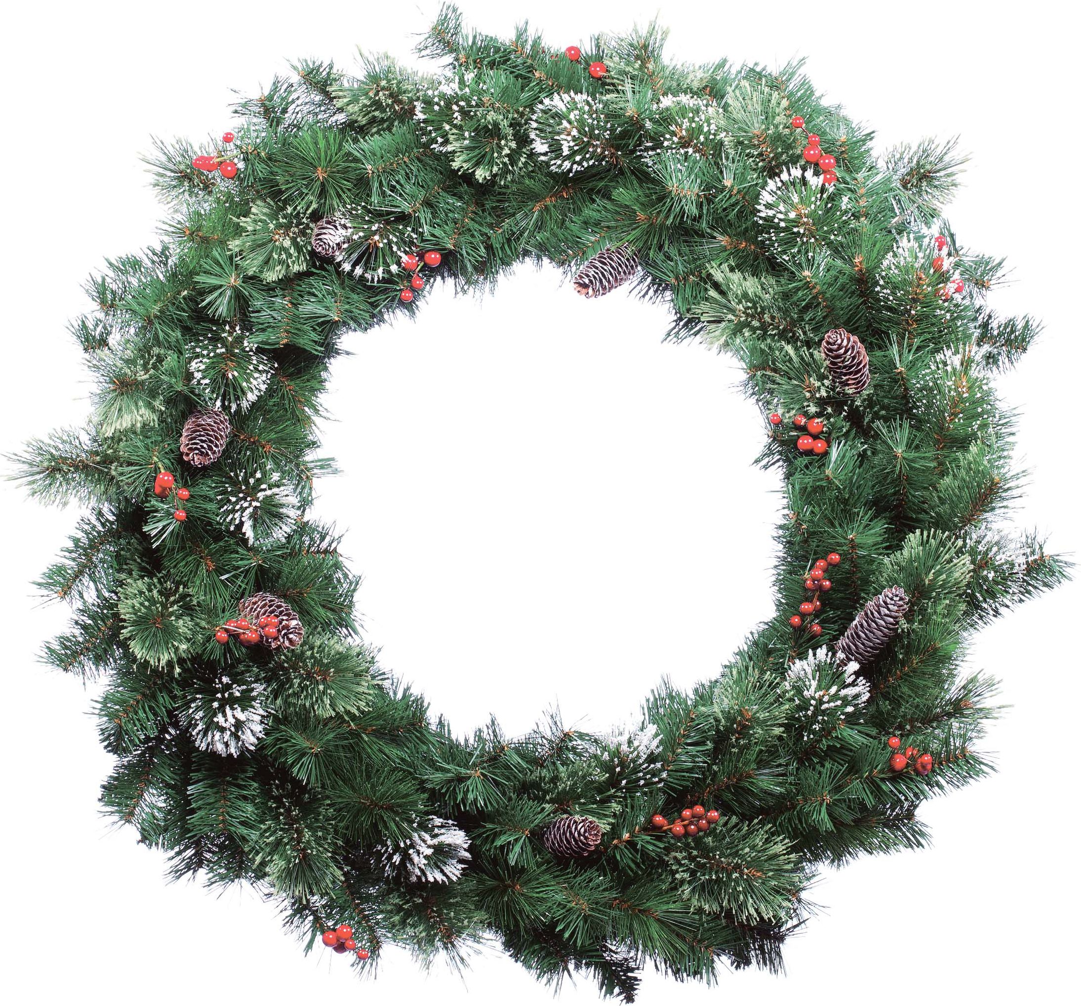 Изображение товара Новогодний венок Фьюжн заснеженный с шишками 60 см для праздничного украшения