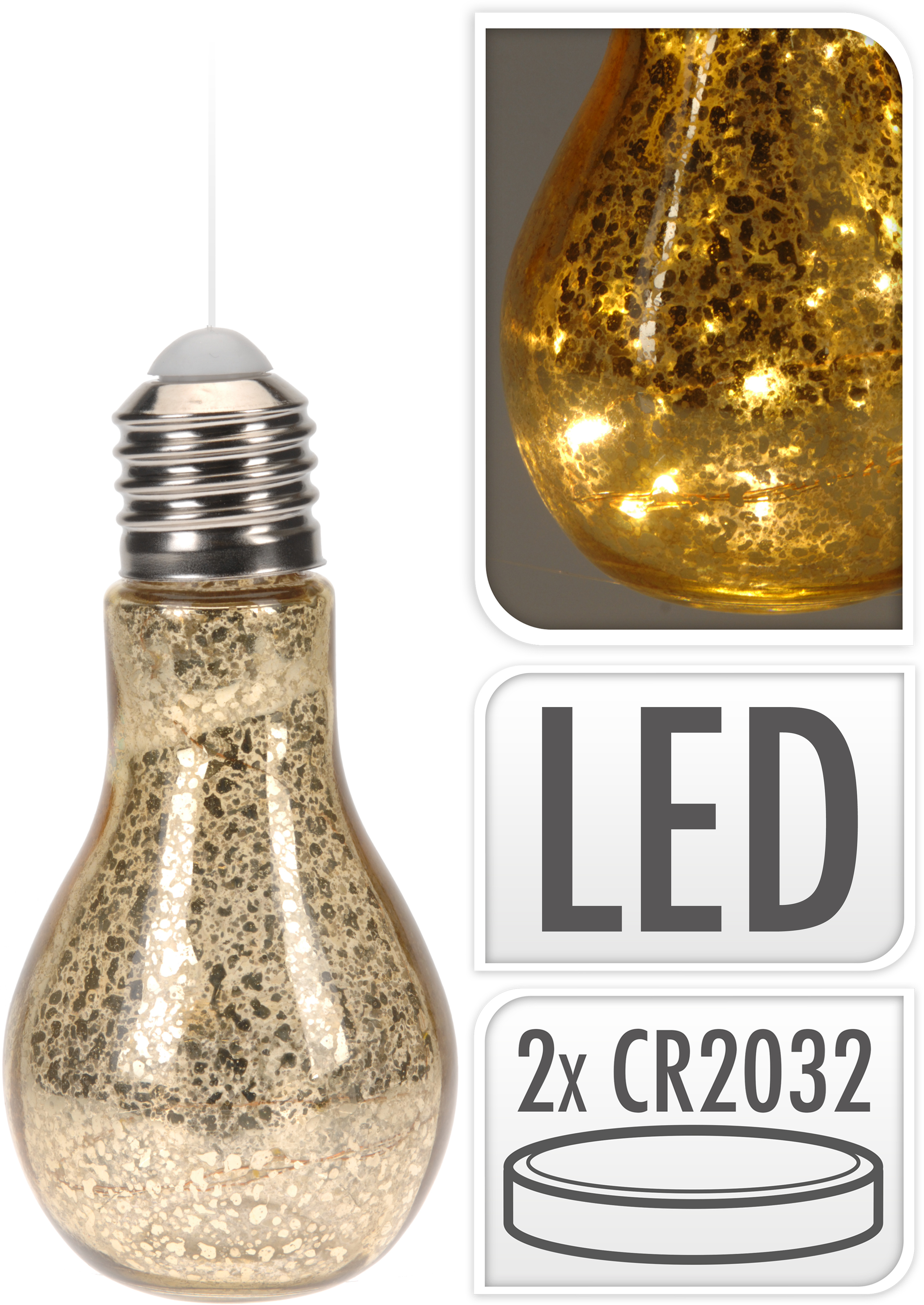 Изображение товара Декоративная LED лампа золотого цвета 14 см для интерьера и декора