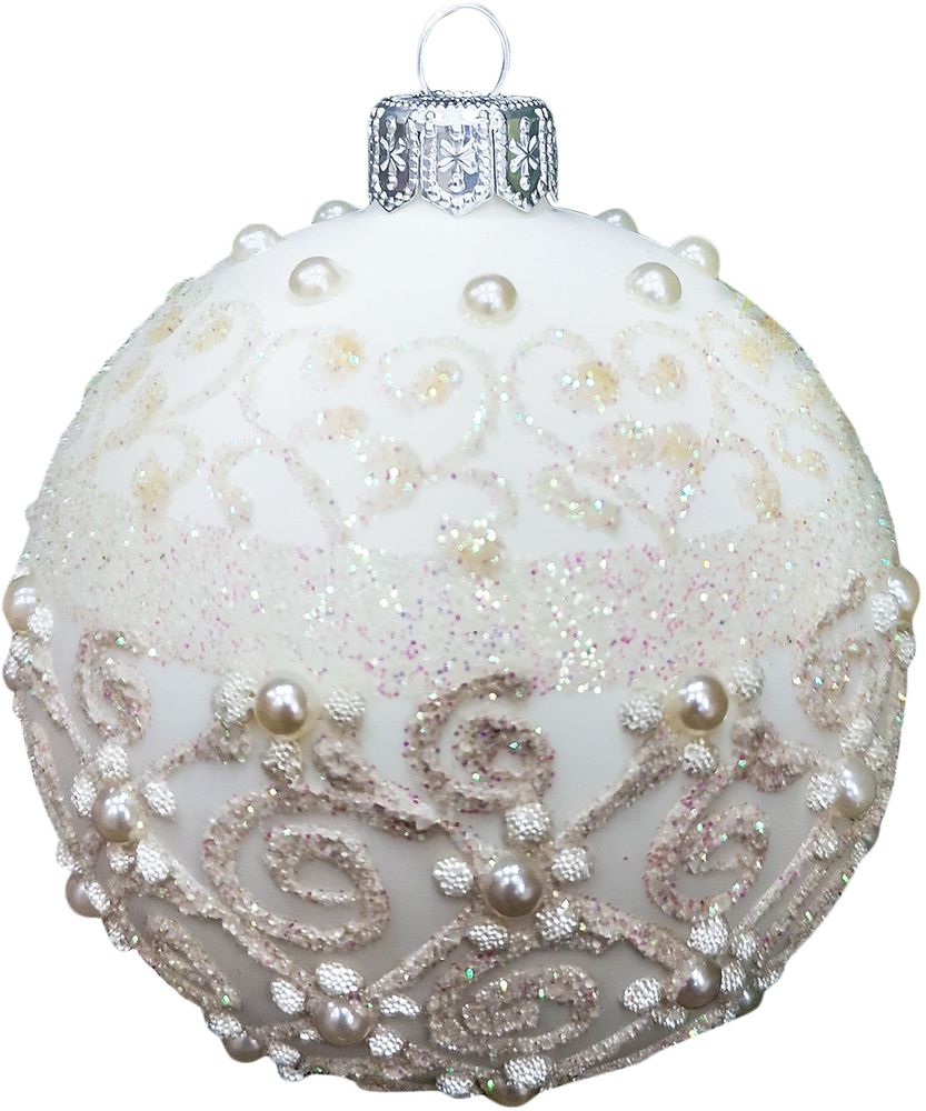 Изображение товара Новогодний шар стеклянный мираж белый 8,5 см - елочное украшение