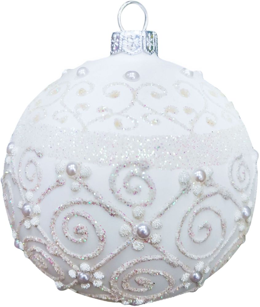 Изображение товара Новогодний шар стеклянный мираж белый 10 см для украшения елки