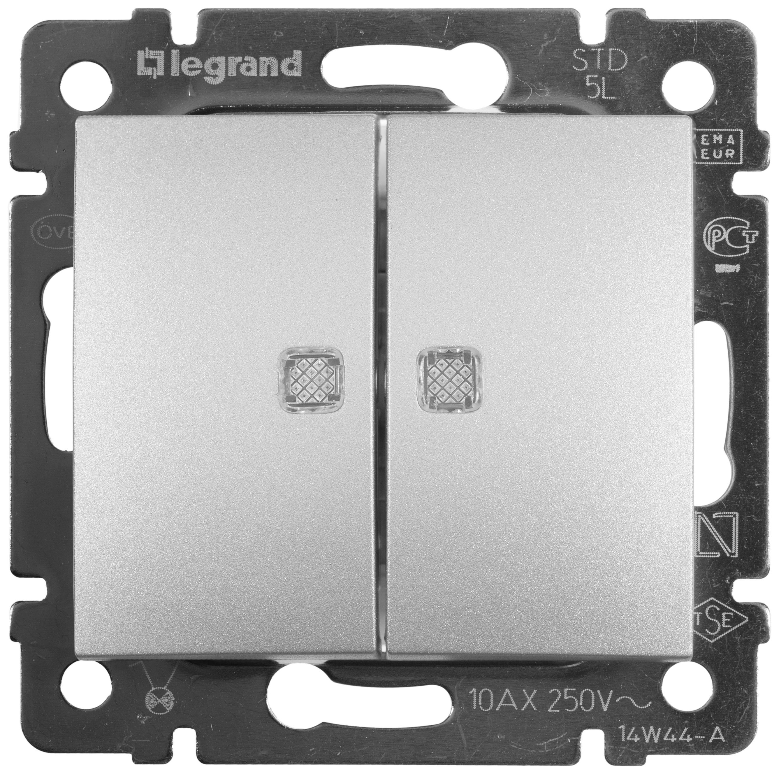 Изображение товара Выключатель 2-клавишный Legrand Valena IP31 серый пластиковый