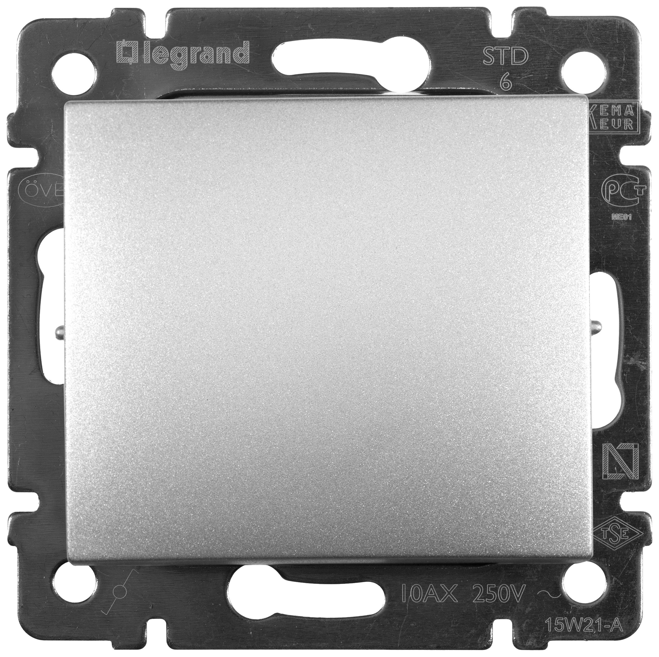 Изображение товара Выключатель 1-клавишный Legrand Valena алюминий IP 31 скрытый монтаж