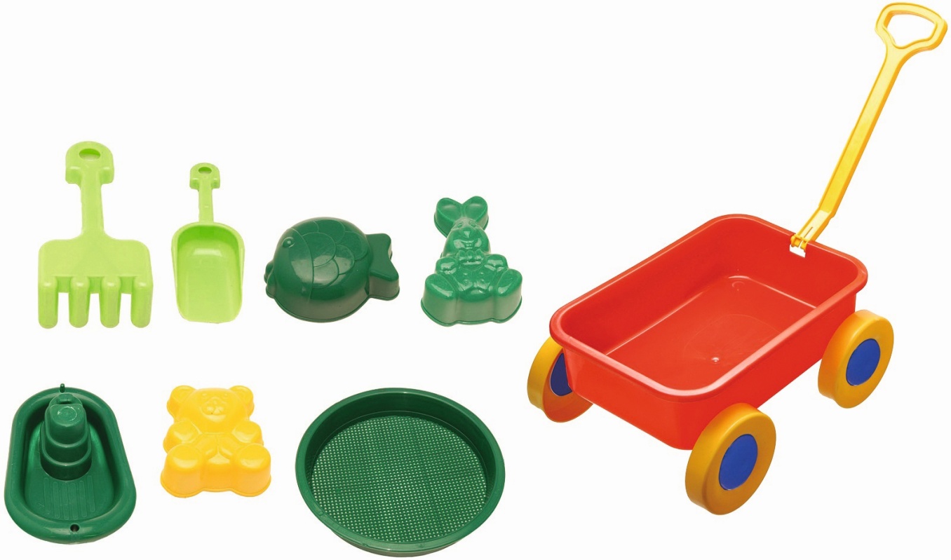 Изображение товара Детский набор для песка WAGON 69x31x17 см с тележкой, лопатками и формочками