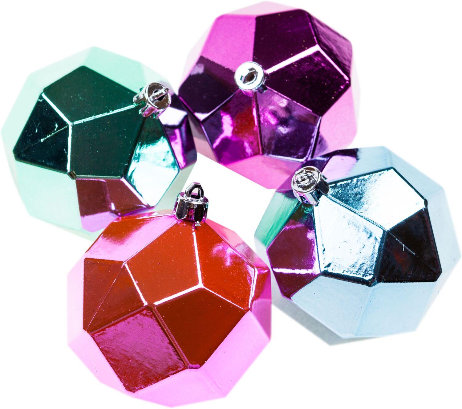 Изображение товара Набор новогодних шаров 8,5 см 4 шт яркий глянцевый дизайн