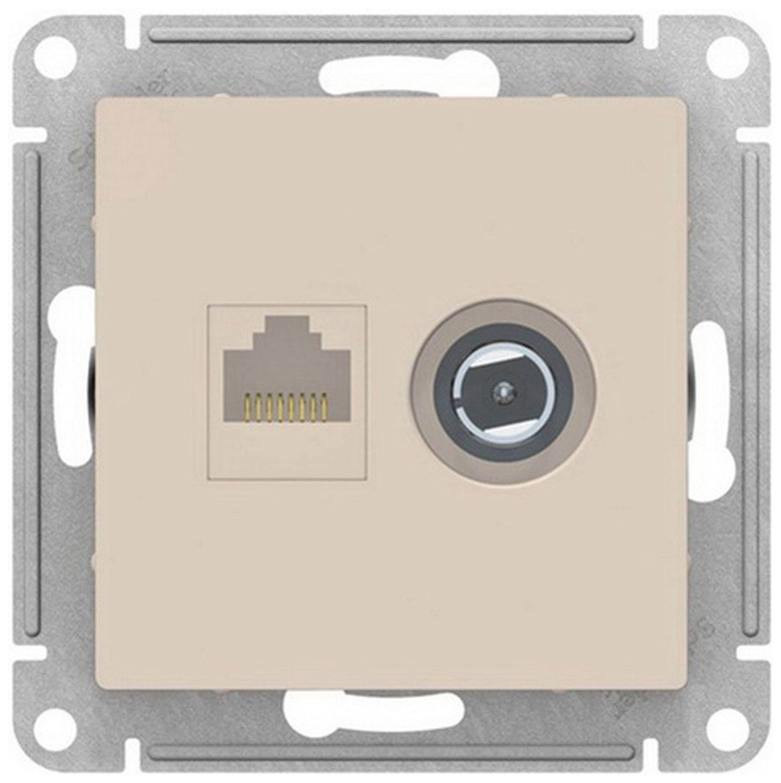 Изображение товара Розетка TV-RJ45 2 поста Schneider Electric Atlas Design бежевый