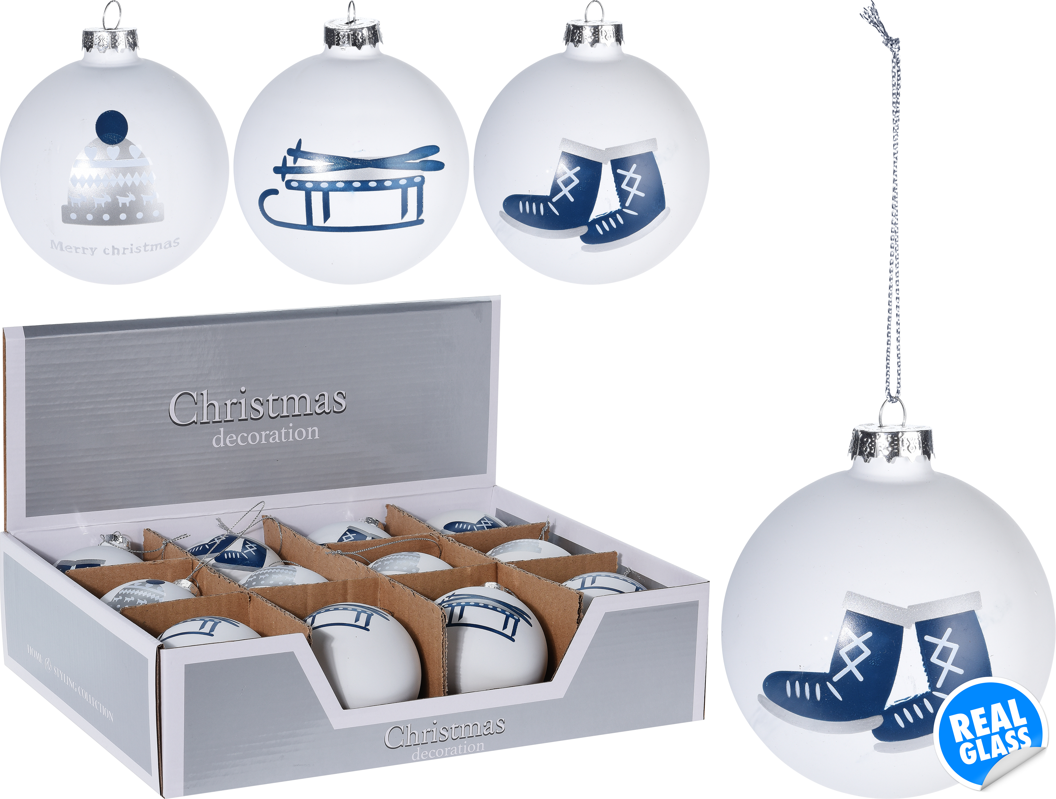 Изображение товара Новогодний шар стеклянный синий 8 см