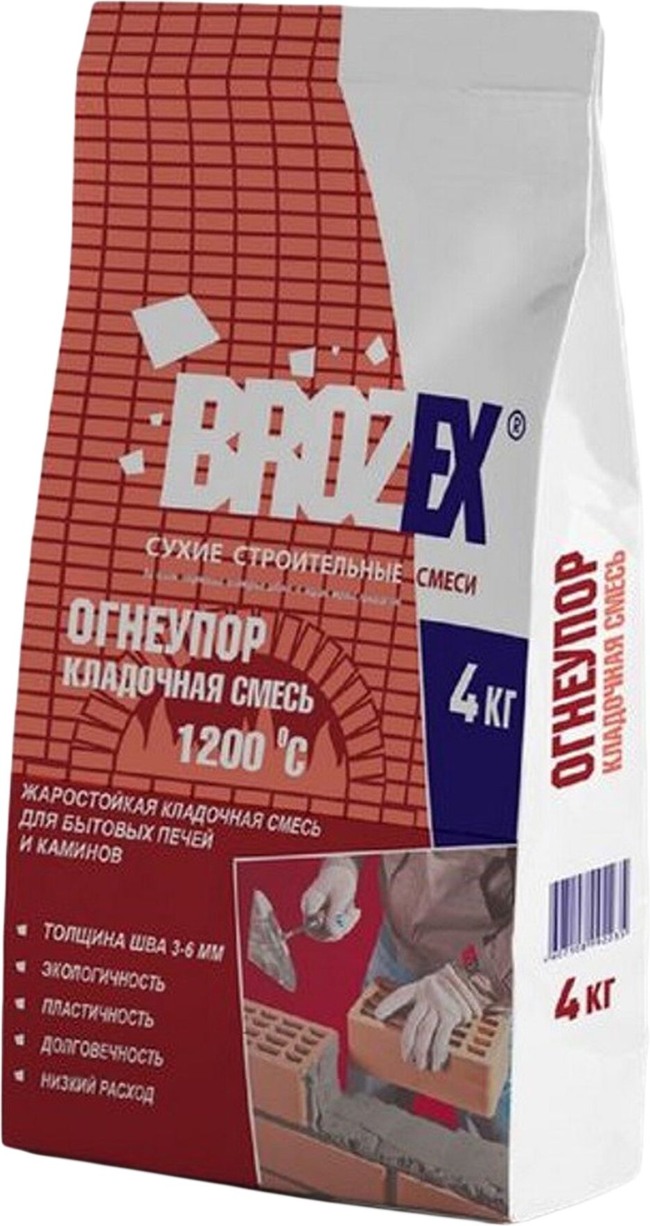 Пескобетон BROZEX Кладочная смесь BROZEX KF 22 Огнеупор жаростойкая 4 кг