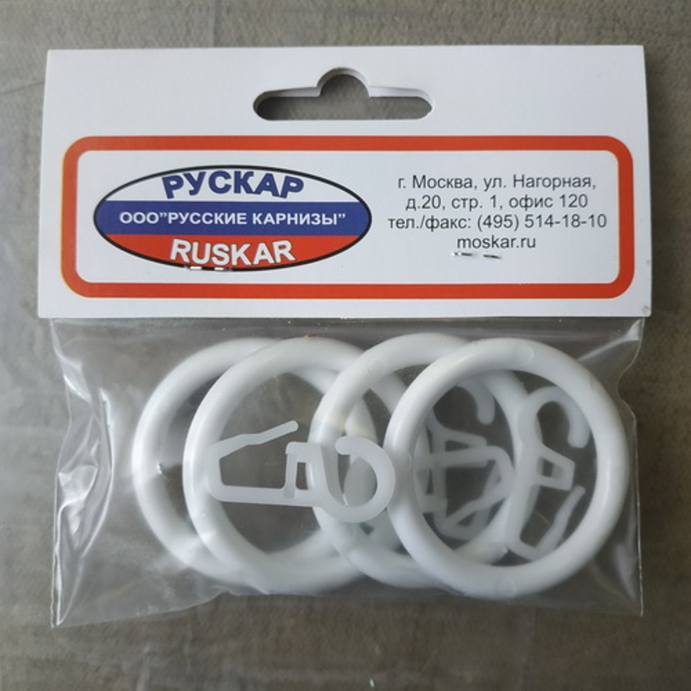 Изображение товара Кольца для штор Рускар пластик белый d28 мм 4 шт