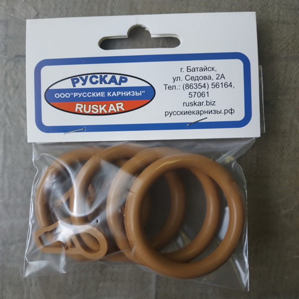 Изображение товара Кольца для штор Русские карнизы пластик светлый дуб  d28 4 шт