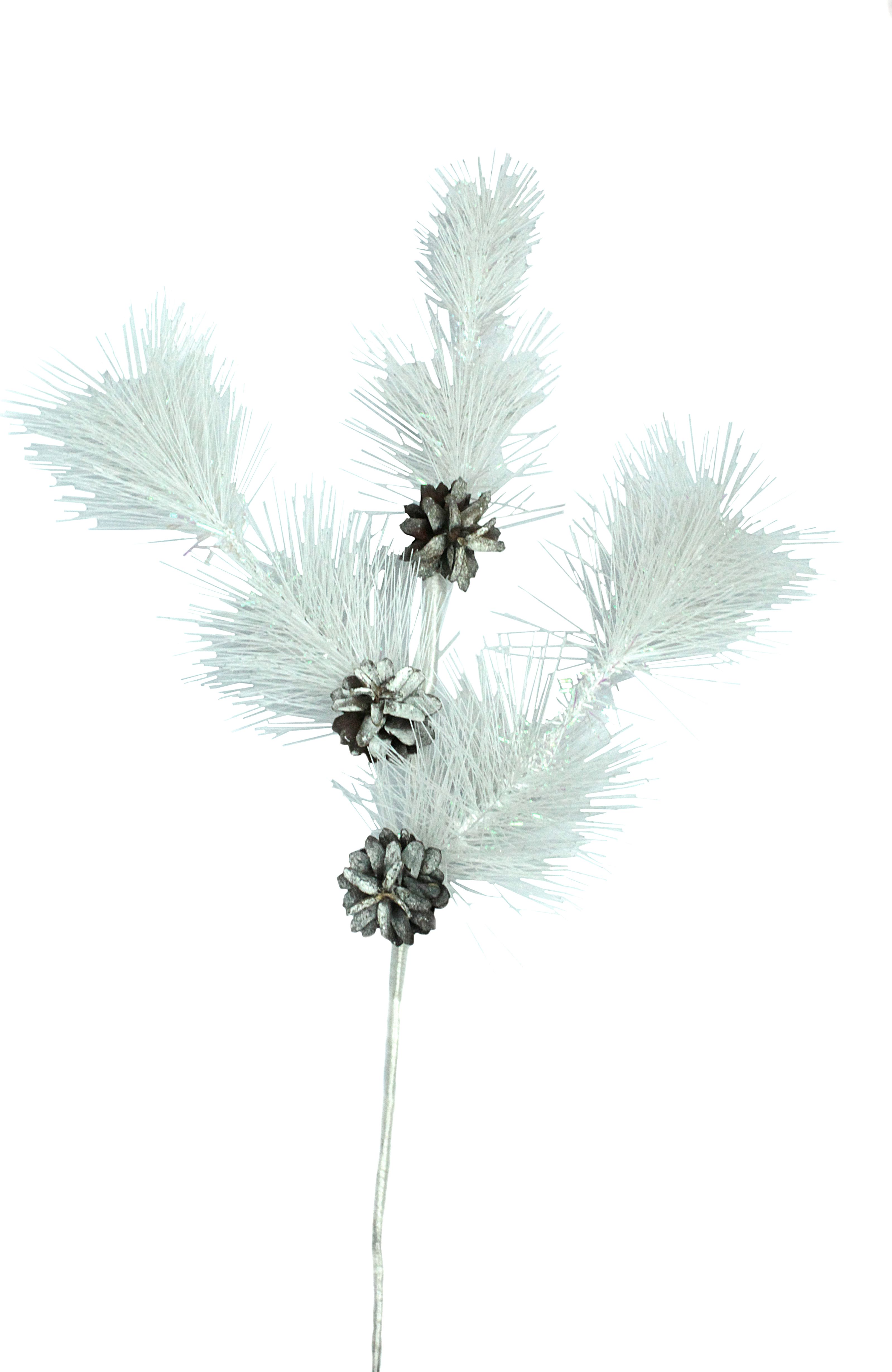 Изображение товара Хвойная ветка MOROZCO с шишками белая 60 см украшение для декора