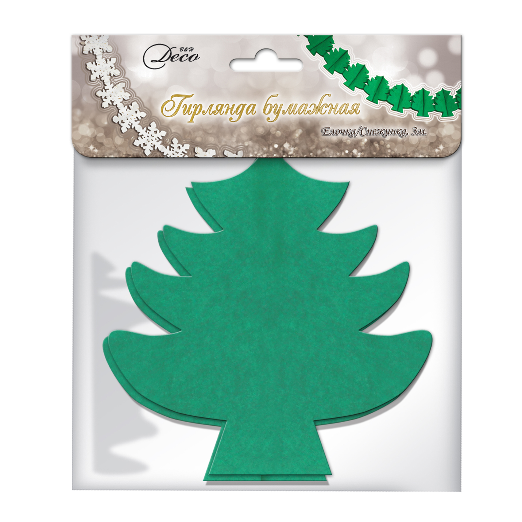 Изображение товара Новогодняя бумажная растяжка бело-зеленая 3 метра украшение