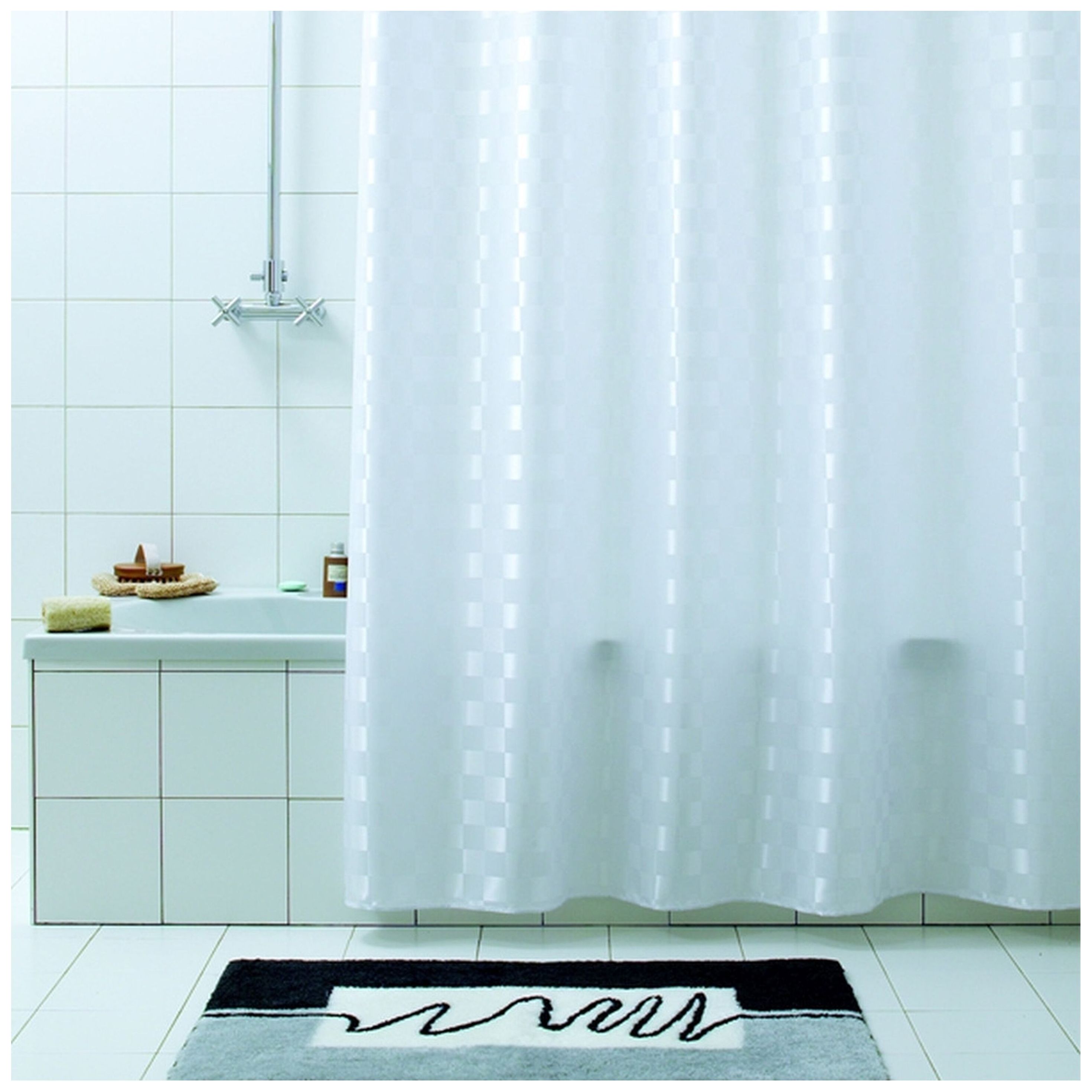 Изображение товара Штора для ванны Bacchetta Quadretto 180х200 см белая современная водоотталкивающая