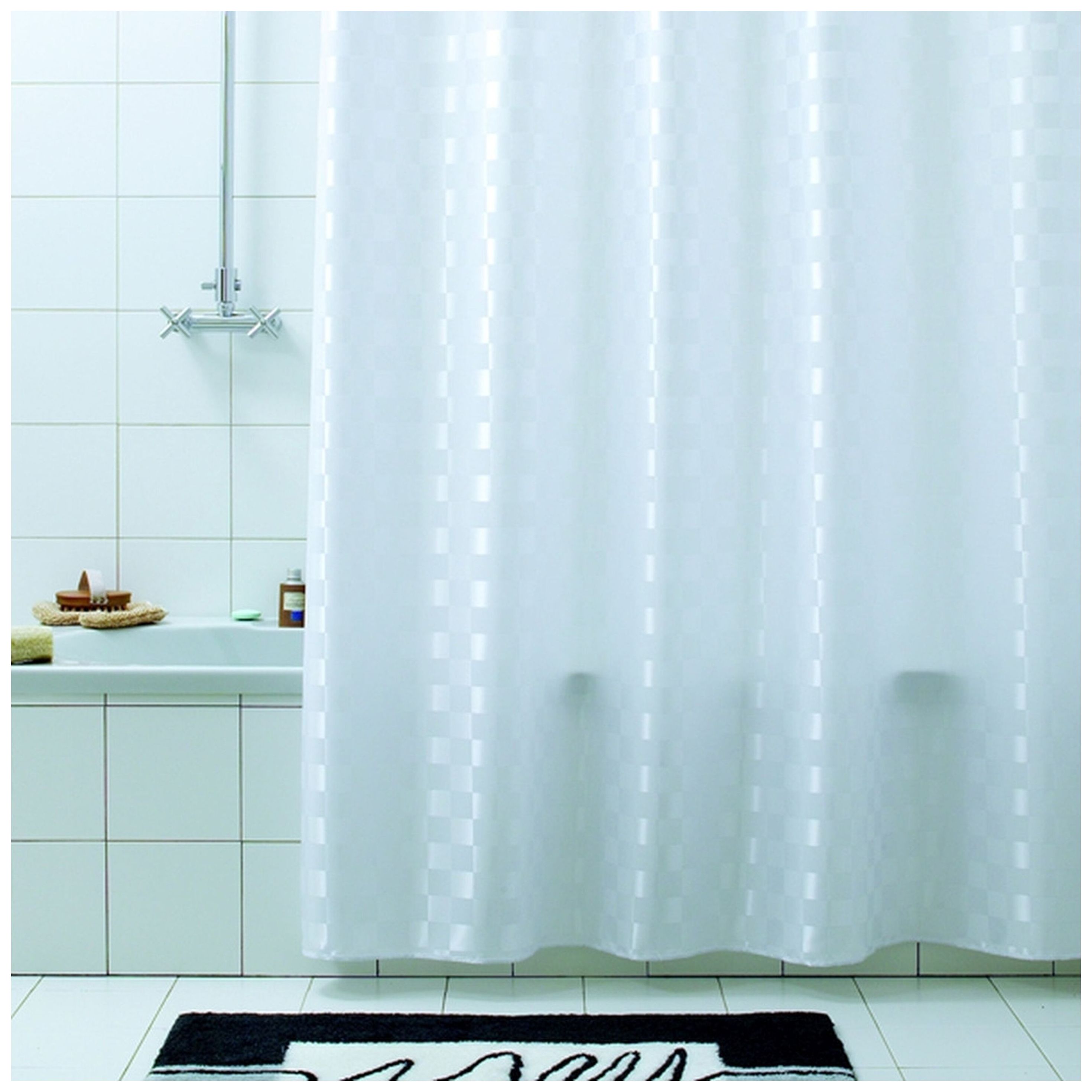 Изображение товара Стильная белая штора для ванны Bacchetta Quadretto 240х200 см из водоотталкивающего полиэстера