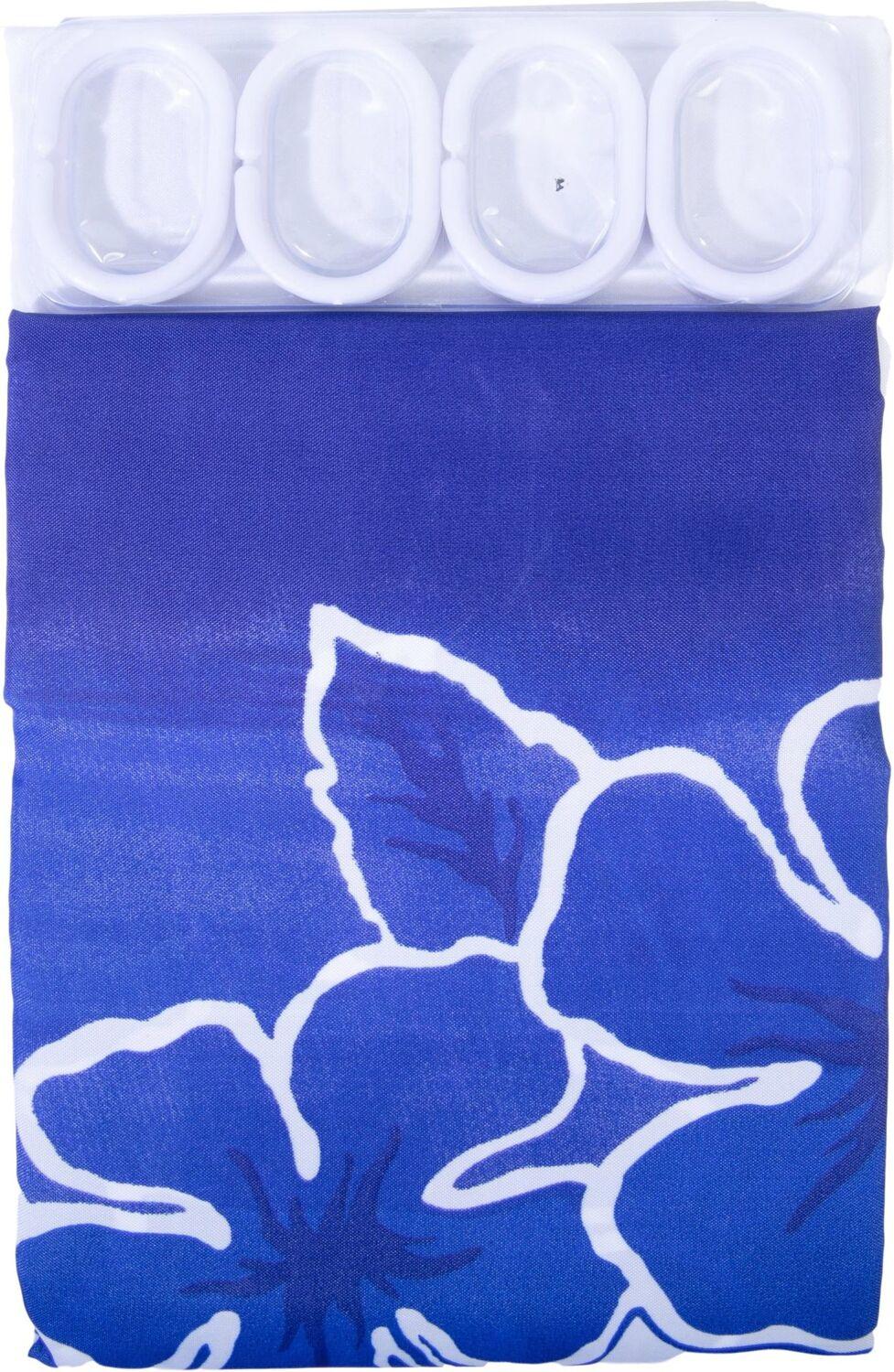 Изображение товара Штора для ванной комнаты VANSTORE "Цветы" 180х200 см бело-синяя