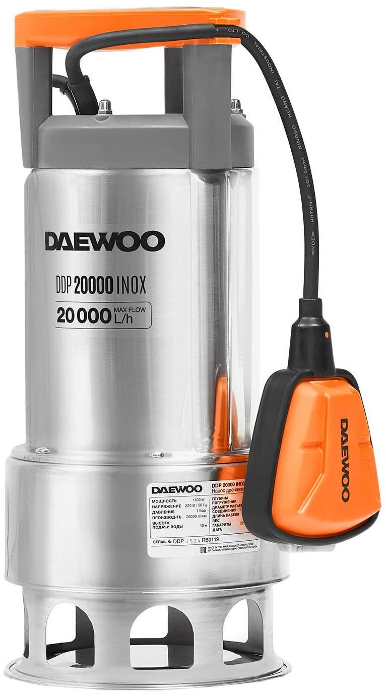 Изображение товара Погружной насос дренажный DAEWOO DDP 20000 1100 Вт, 20 000 л/ч, стальной корпус