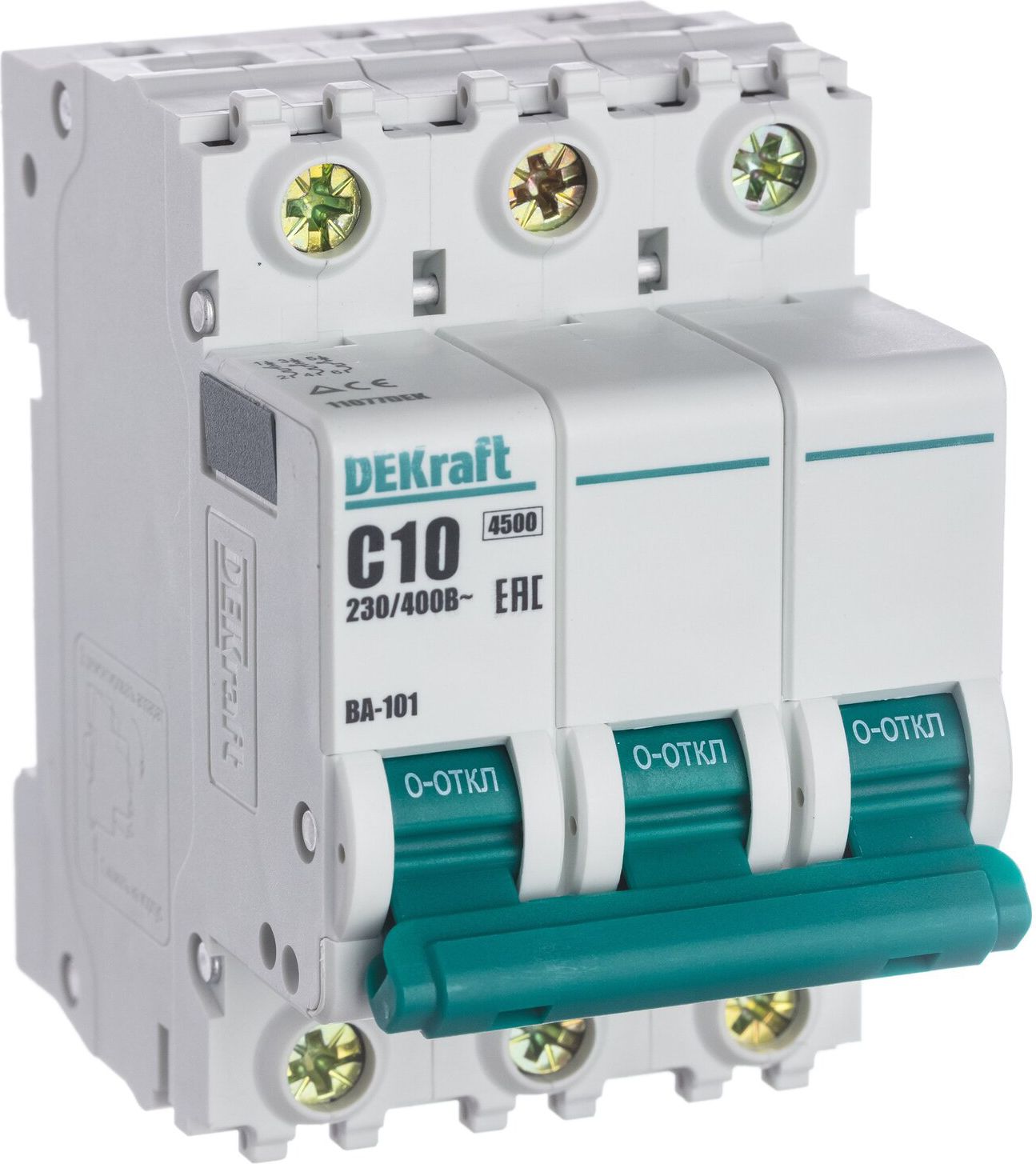 Изображение товара Автоматический выключатель DEKRAFT 3P C10 А 4500 А для защиты линий