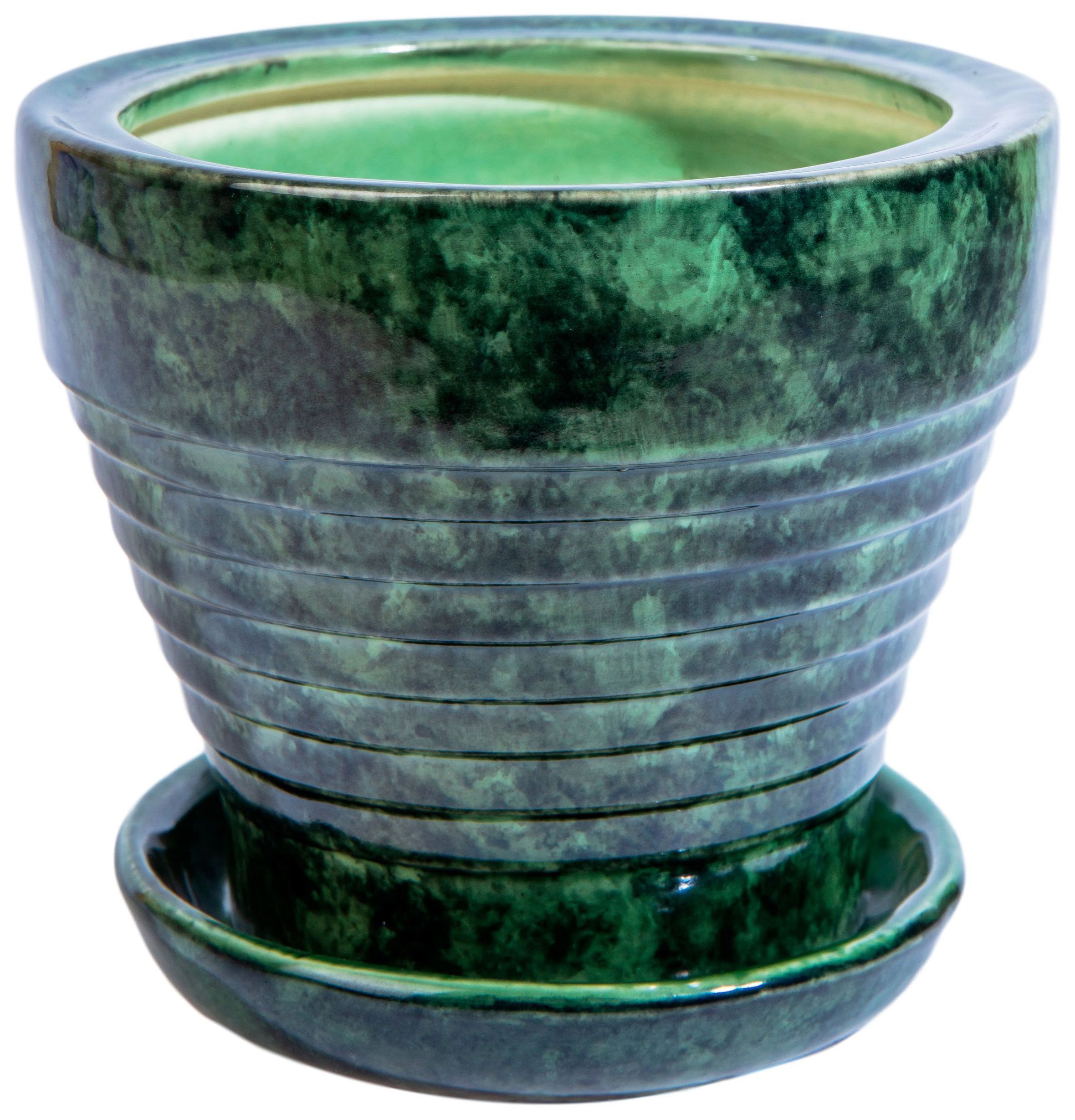 Изображение товара Керамический горшок d14 см зеленый с имитацией мрамора