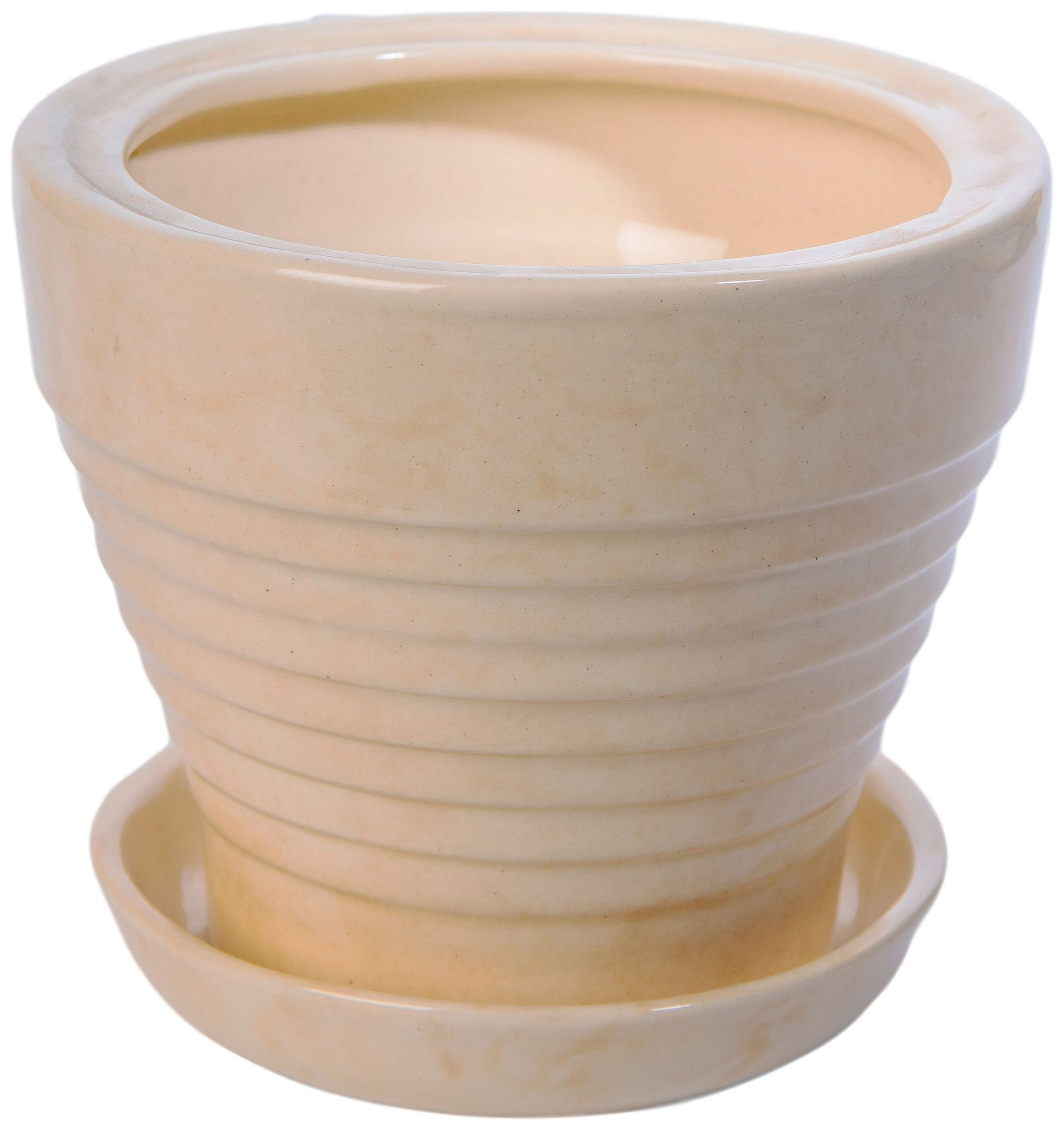 Изображение товара Керамический горшок d14 см бежевый глянцевый имитация мрамора