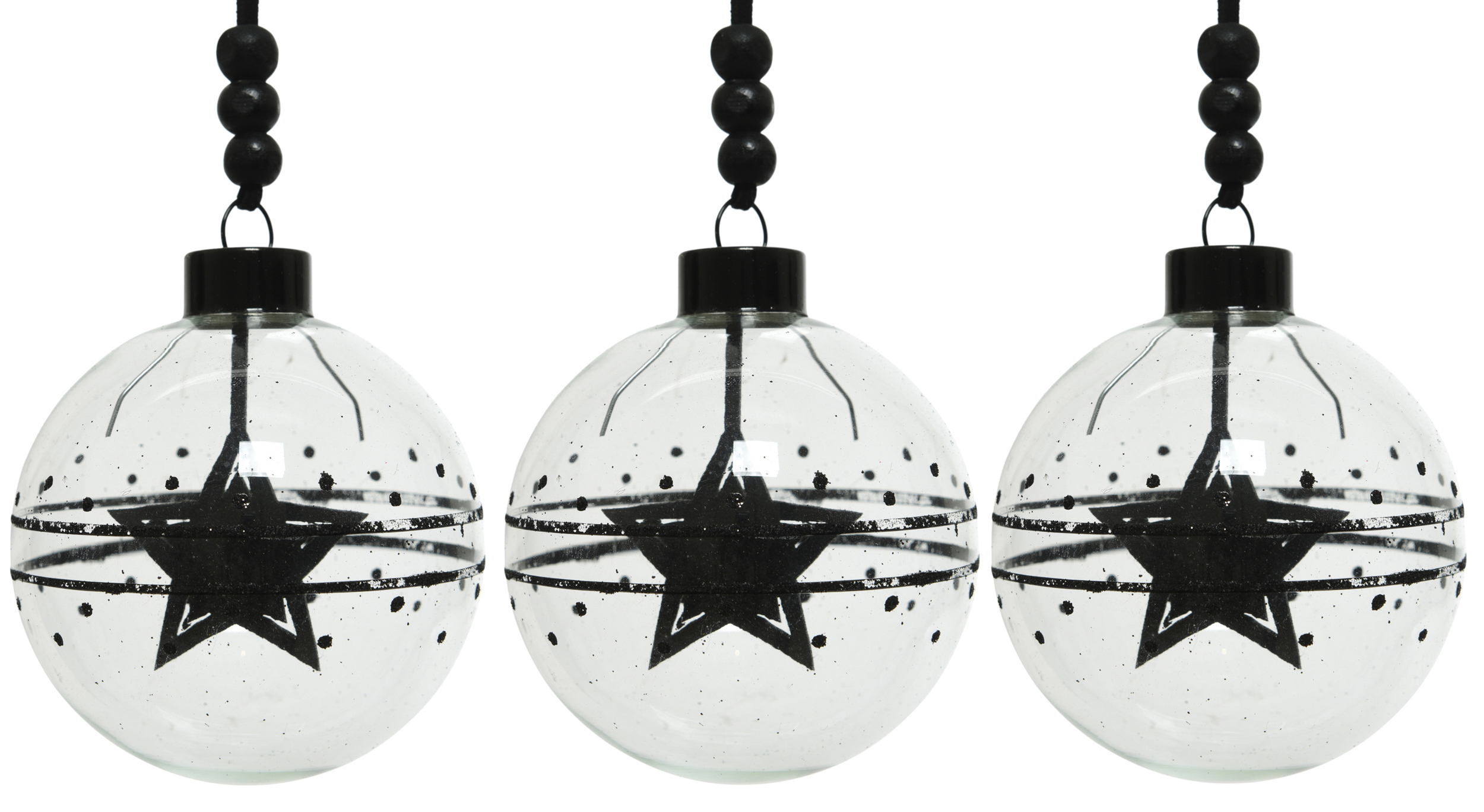 Изображение товара Набор новогодних шаров прозрачно-черные 8 см 3 шт елочные украшения