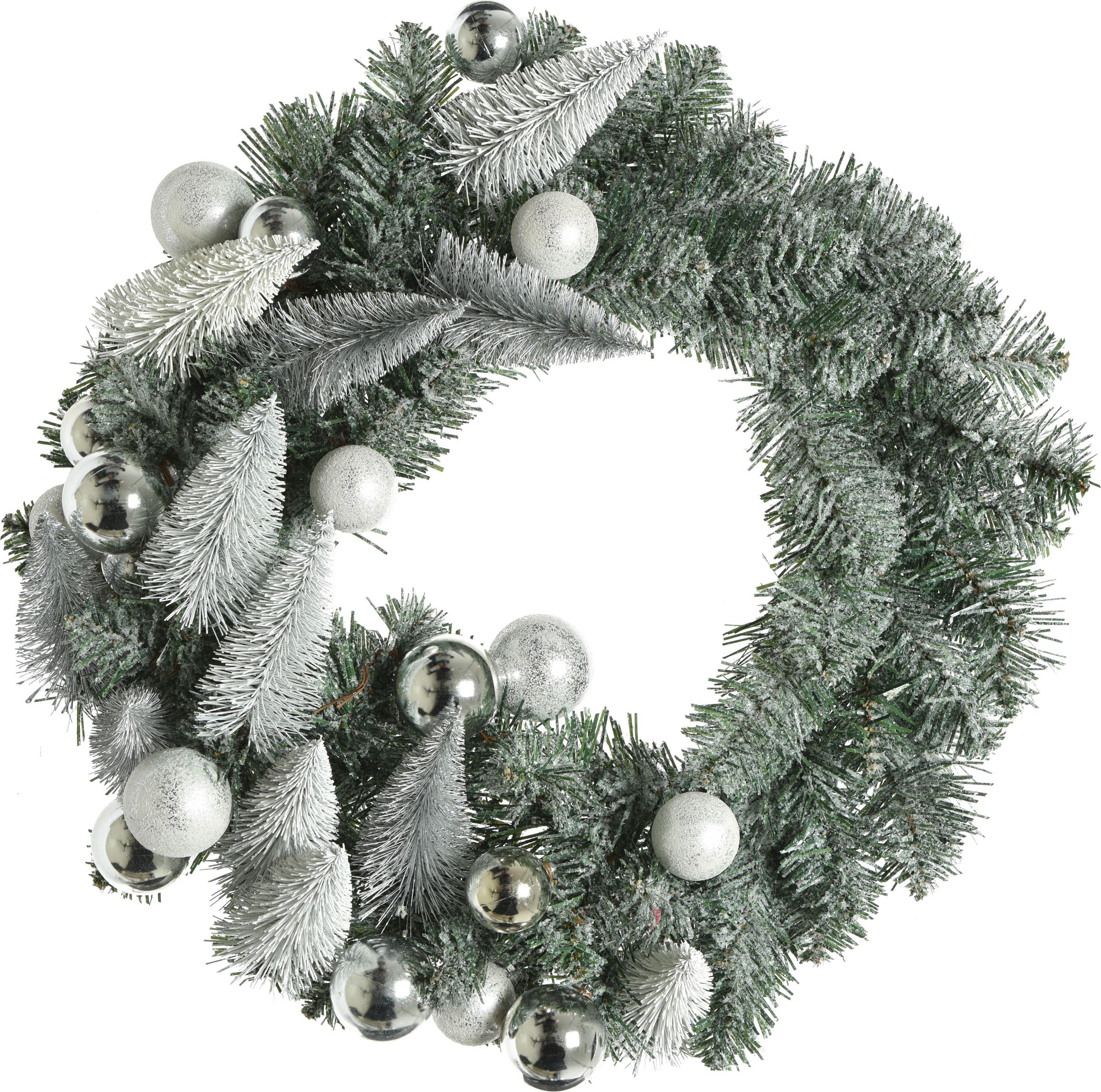 Изображение товара Новогодний снег зеленый венок диаметром 50 см для украшения дома и входной двери