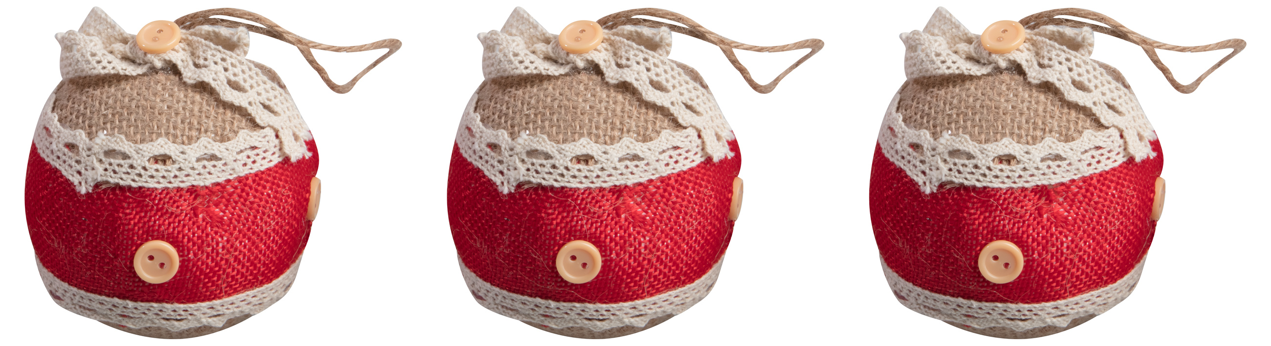 Изображение товара Набор новогодних шаров с красным декором 8 см 3 шт