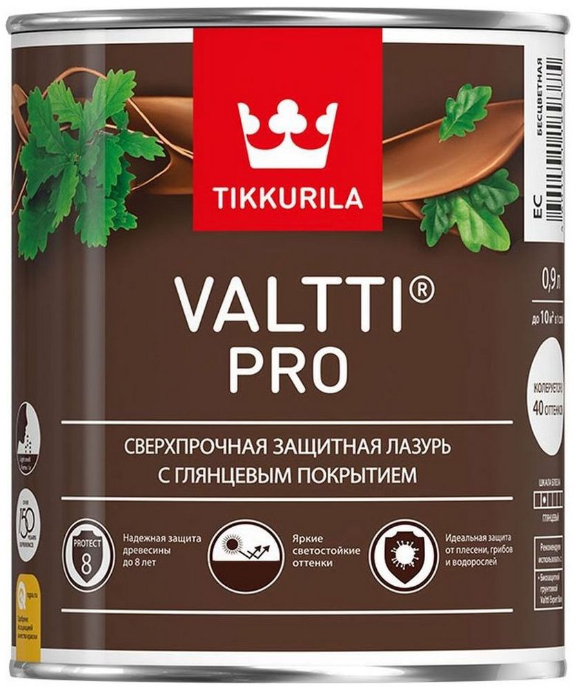 Изображение товара Глянцевая защитная лазурь Tikkurila Tikkivala Valtti Pro Базовая 0,9 л для наружных работ