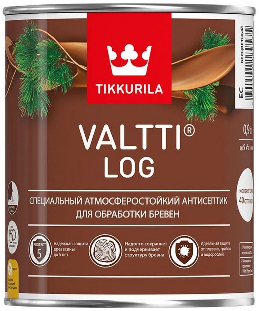 Изображение товара Антисептик Tikkurila Valtti Log естественный 0.9 л для защиты древесины фасадов и бань