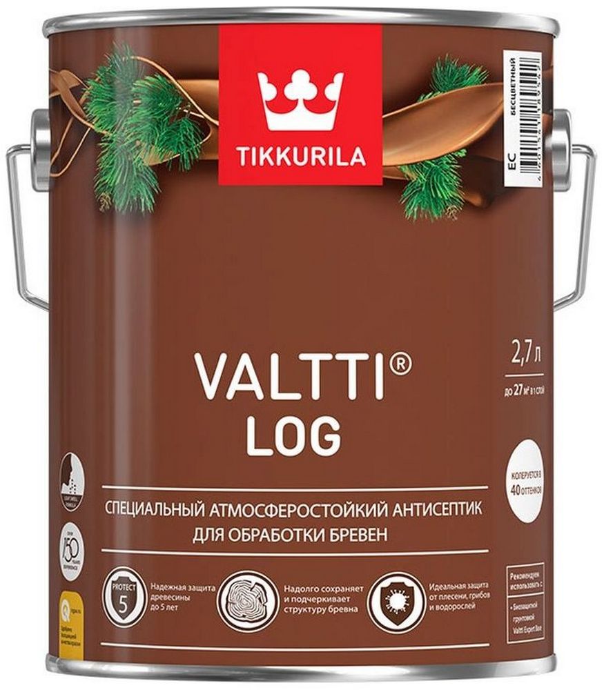 Изображение товара Антисептик Tikkurila Valtti Log для защиты древесины 2,7 л наружного использования