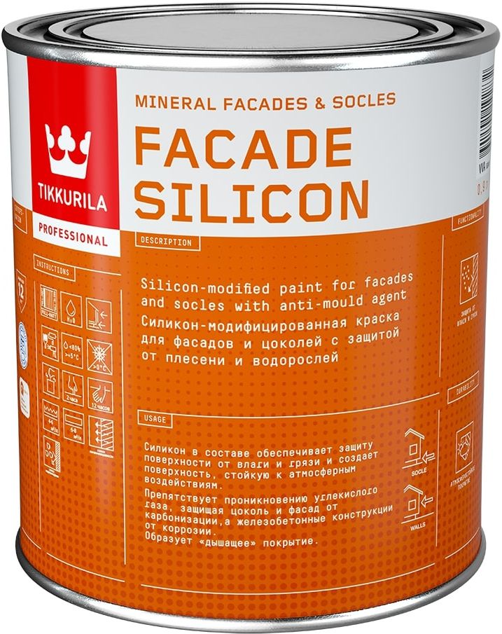 Изображение товара Фасадная краска Tikkurila Tikkivala Facade Silicon глубокоматовая 0,9 л для внешних работ