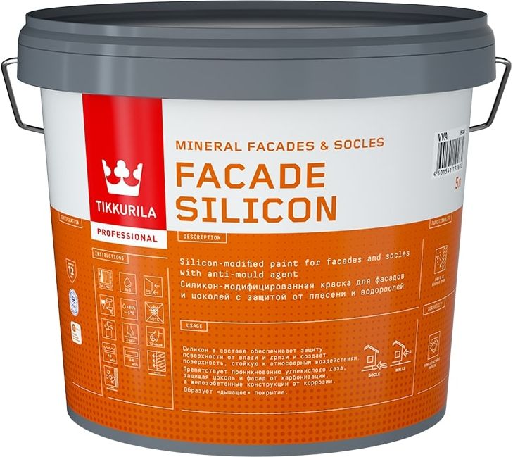 Изображение товара Краска фасадная Tikkurila Tikkivala Facade Silicon глубокоматовая 5л - защита и декор фасада
