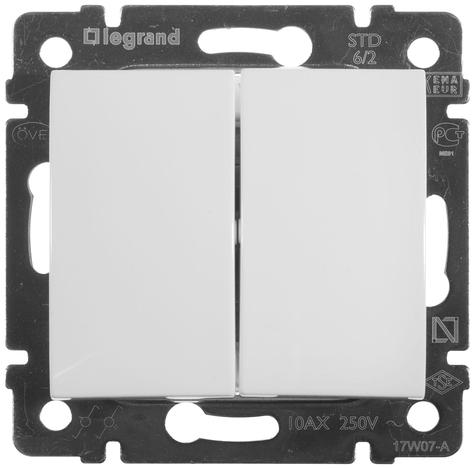 Изображение товара Двухклавишный выключатель Legrand Valena белый 250 В, скрытый монтаж