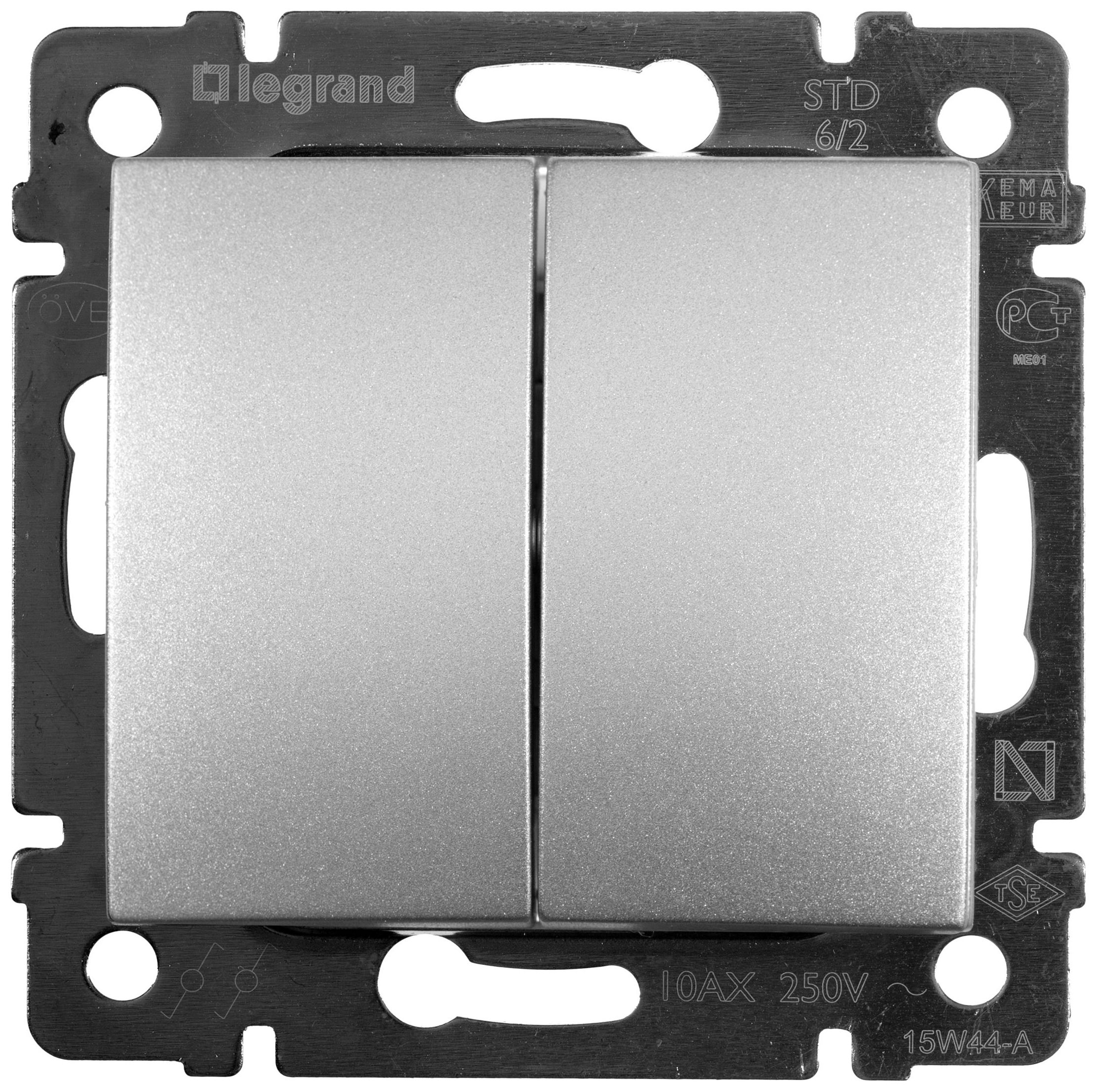 Изображение товара Выключатель 2-клавишный Legrand Valena алюминий, скрытый монтаж