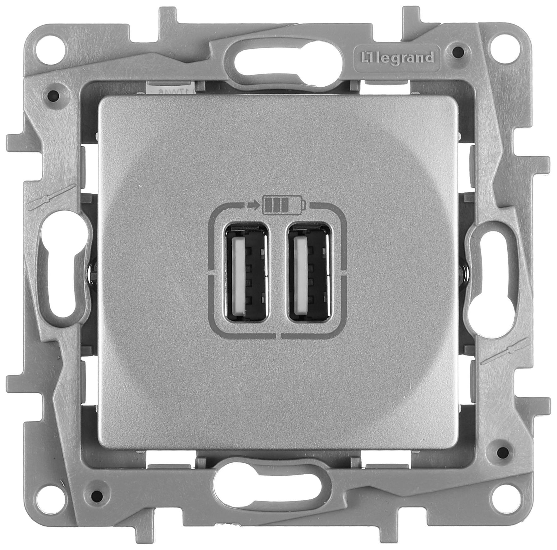 Изображение товара Розетка USB 2 поста Legrand Etika алюминий с современным дизайном и функциями зарядки