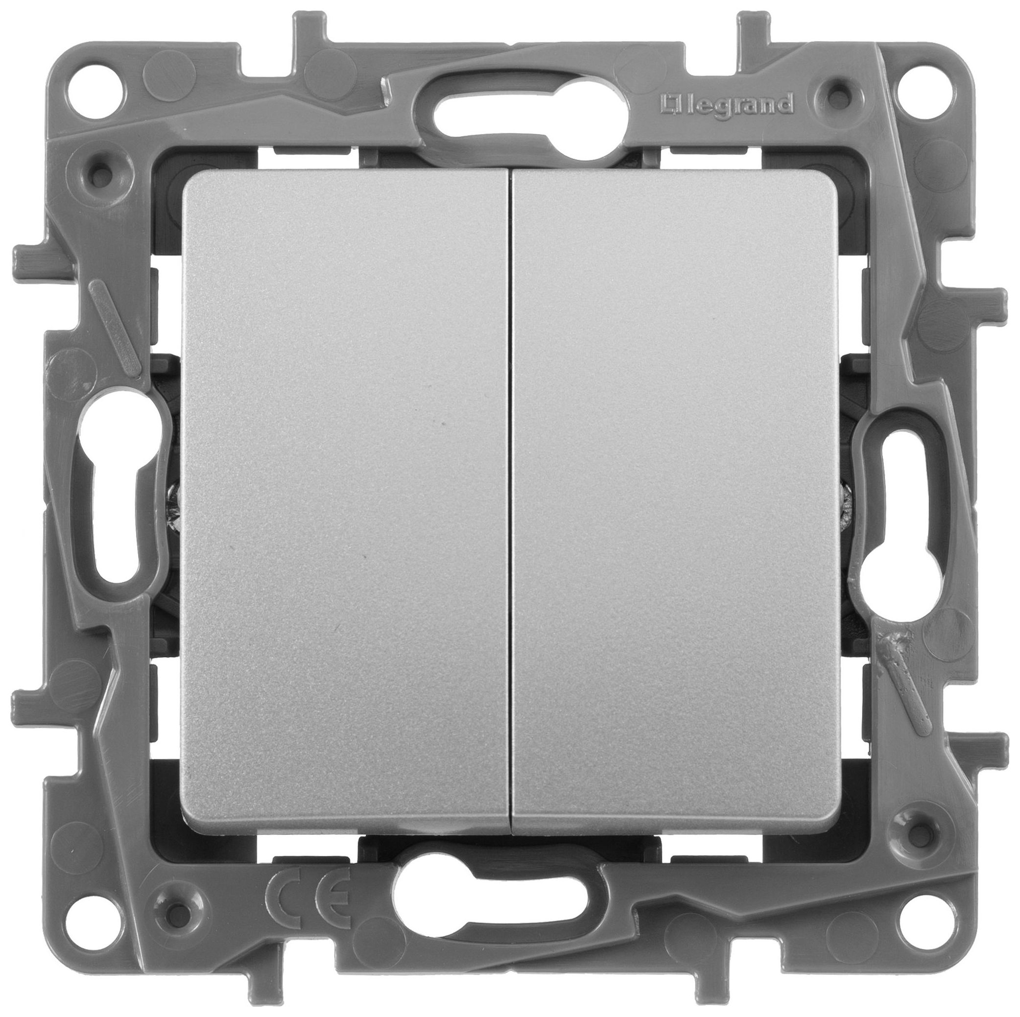 Изображение товара Выключатель 2-клавишный Legrand Etika 672412 алюминий с скрытым монтажом