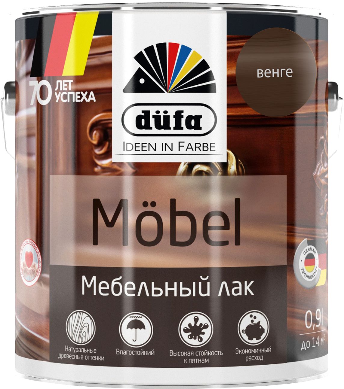 Изображение товара Мебельный глянцевый паркетный и деревянный лак dufa Mobel венге 0,9 л