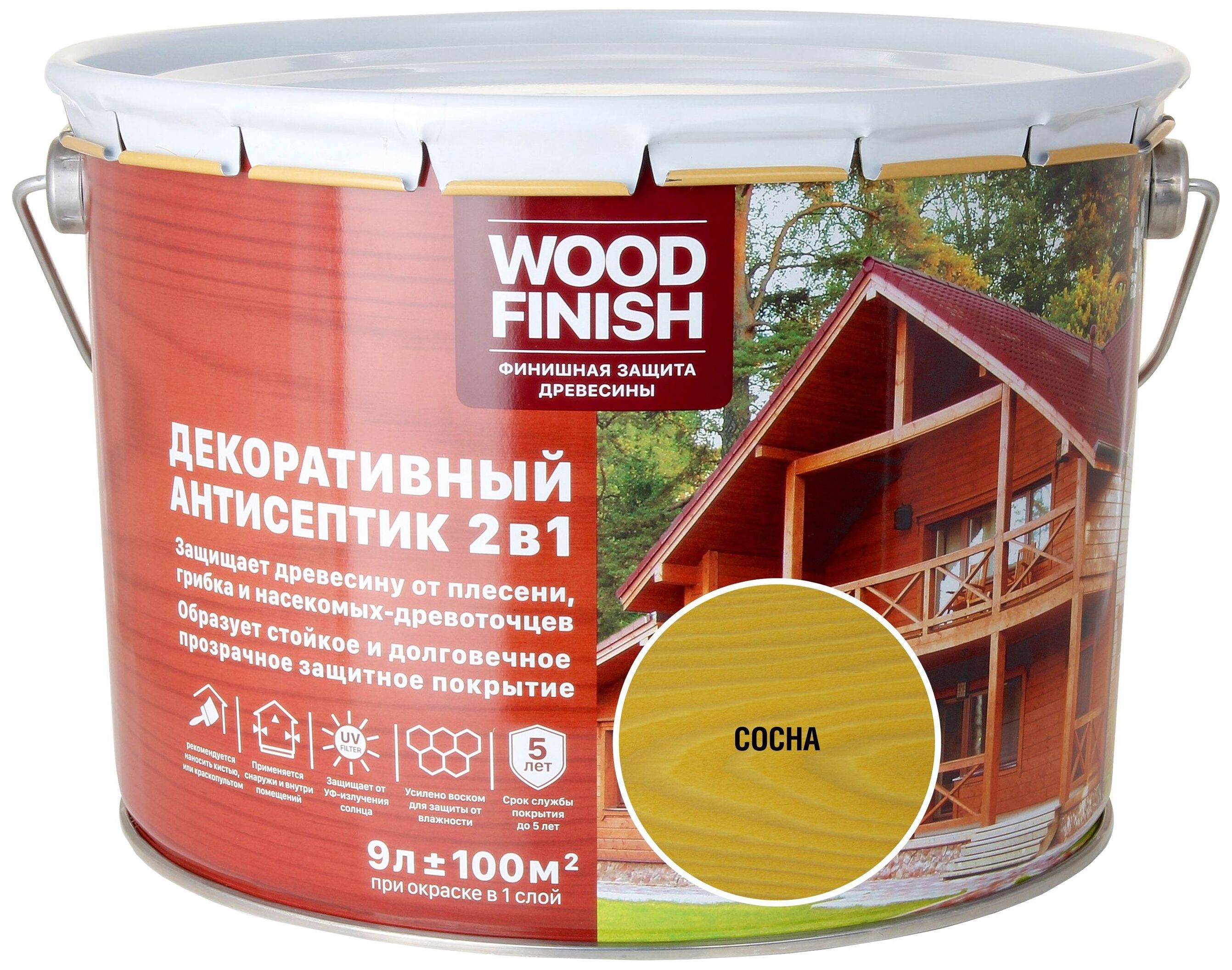Изображение товара Антисептик DEKART Wood Finish полуматовый сосна 9 л