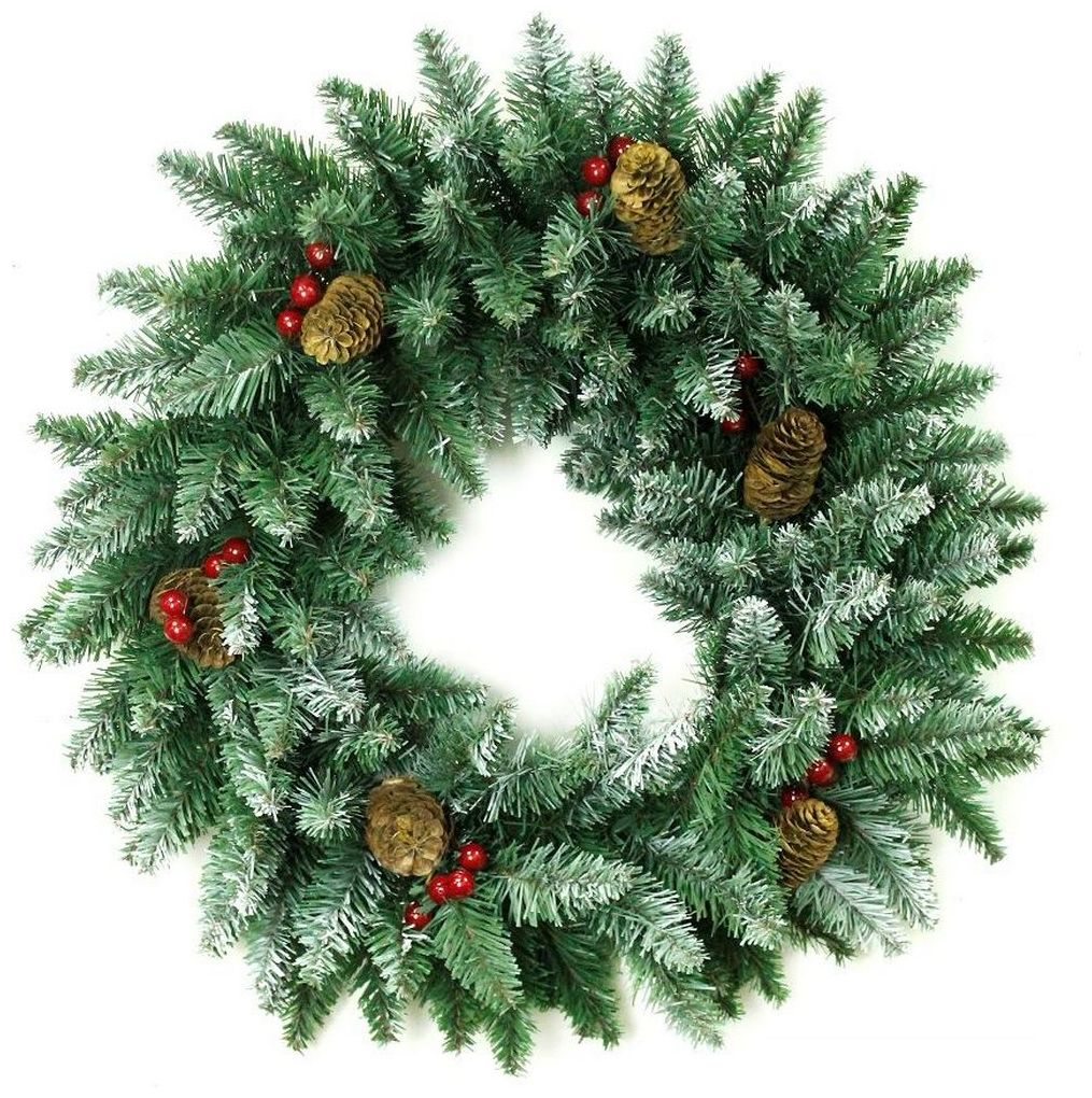 Изображение товара Новогодний заснеженный венок MOROZCO 60 см с шишками и ягодами для праздничного декора