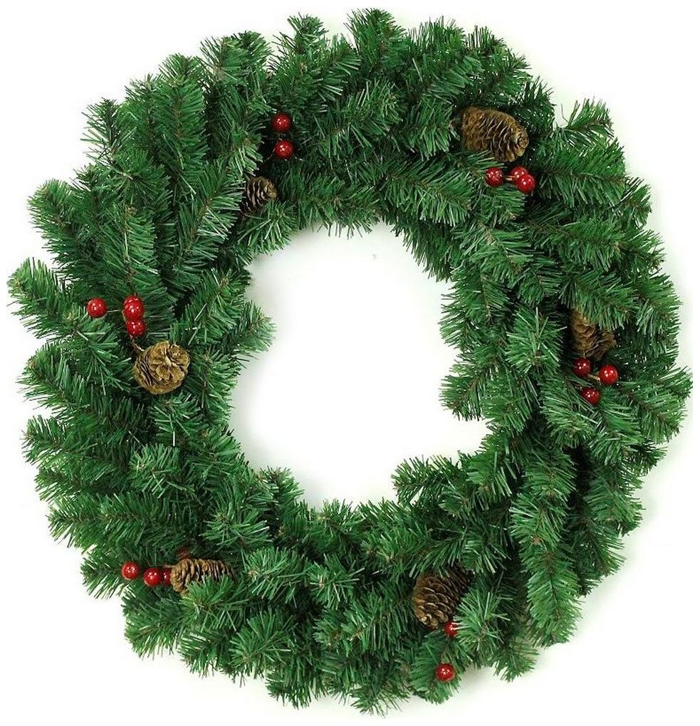 Изображение товара Венок новогодний MOROZCO с шишками и ягодами зеленый 60 см