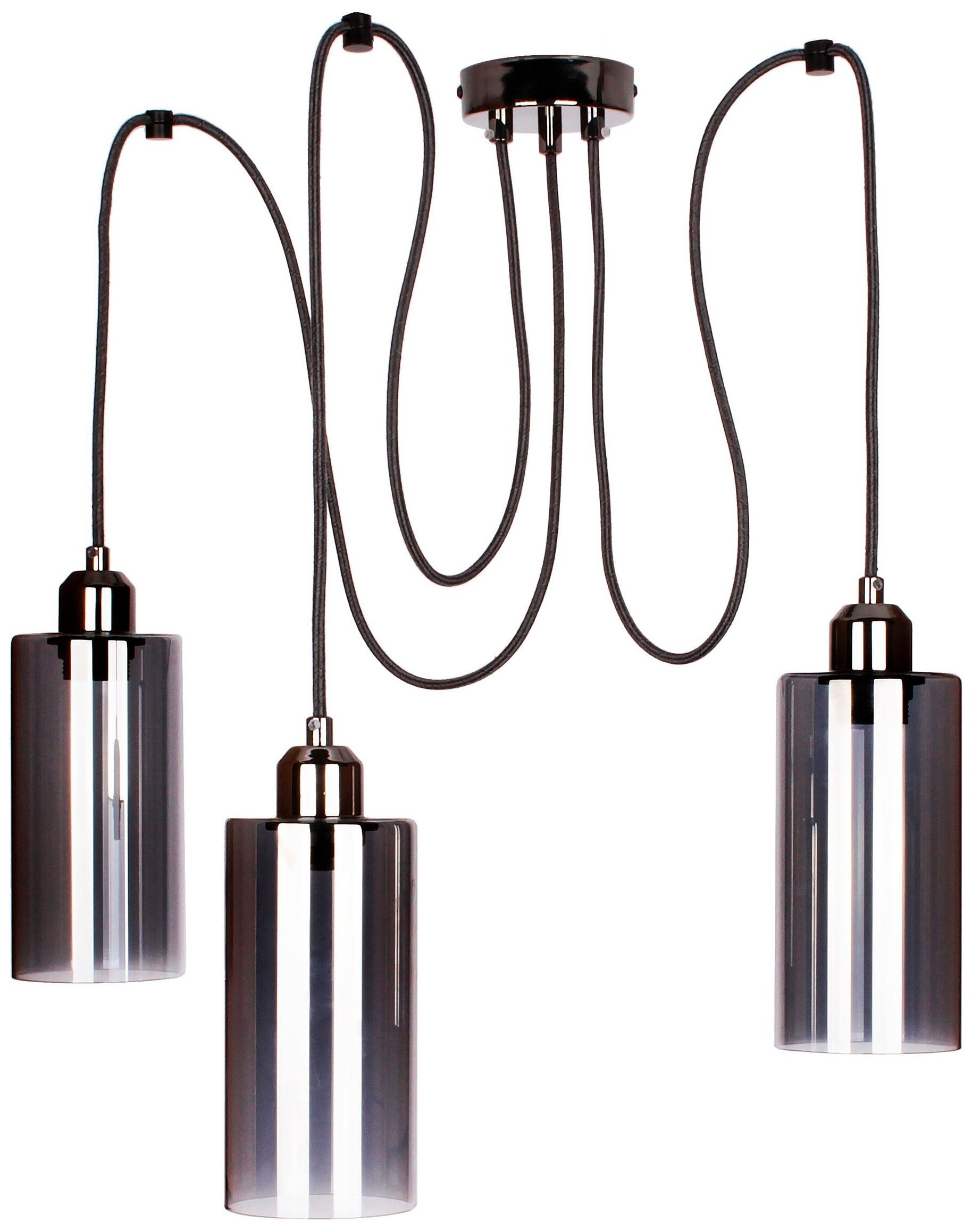 Изображение товара Подвесной светильник с тремя плафонами в современном стиле, хром и серый круглый дизайн