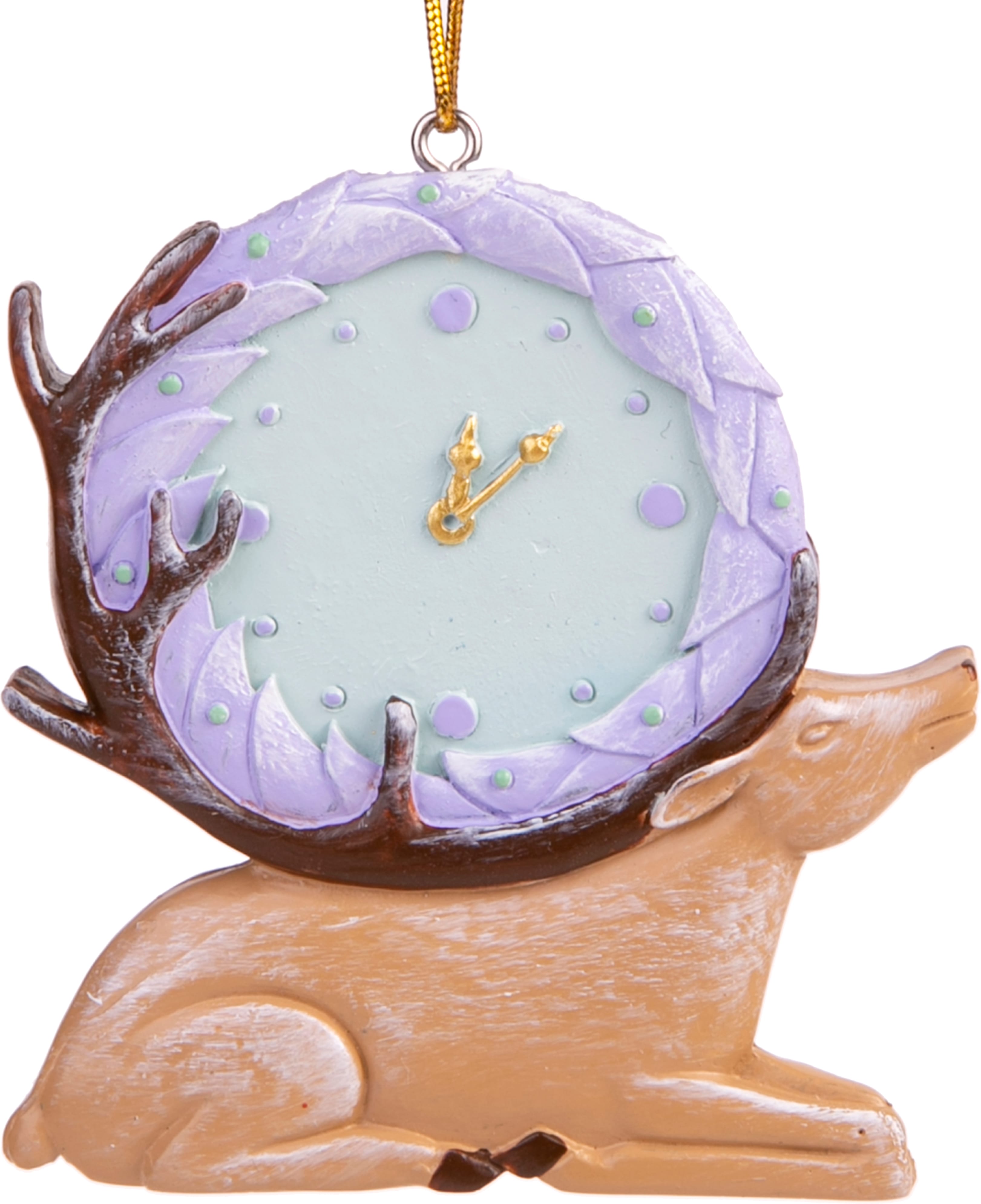 Изображение товара Ёлочная игрушка Часы на рогах оленя коричневая 7х1 см для новогоднего украшения