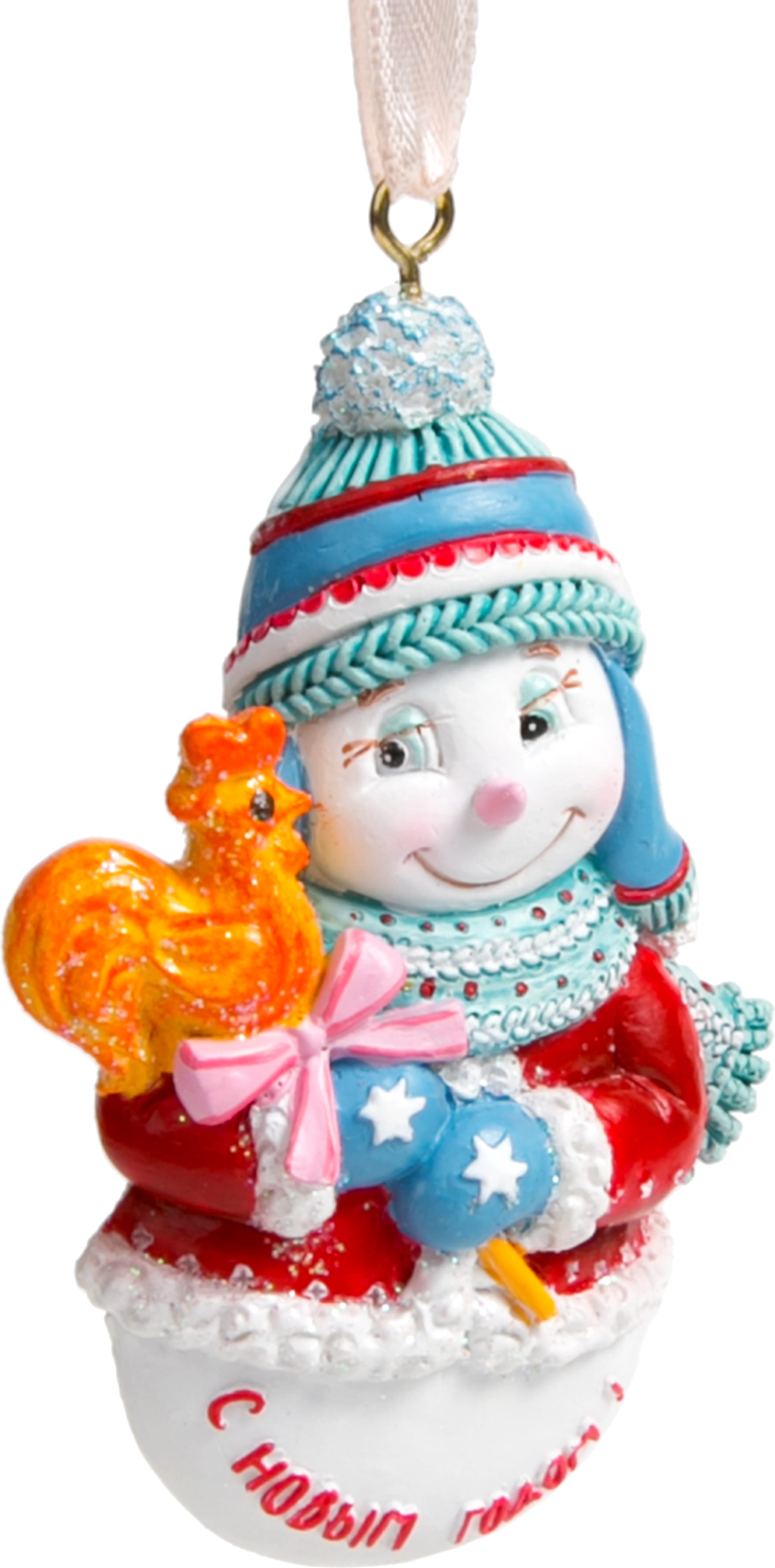 Изображение товара Многоцветная елочная игрушка Снеговик с конфетой, полирезина 8х1,5 см