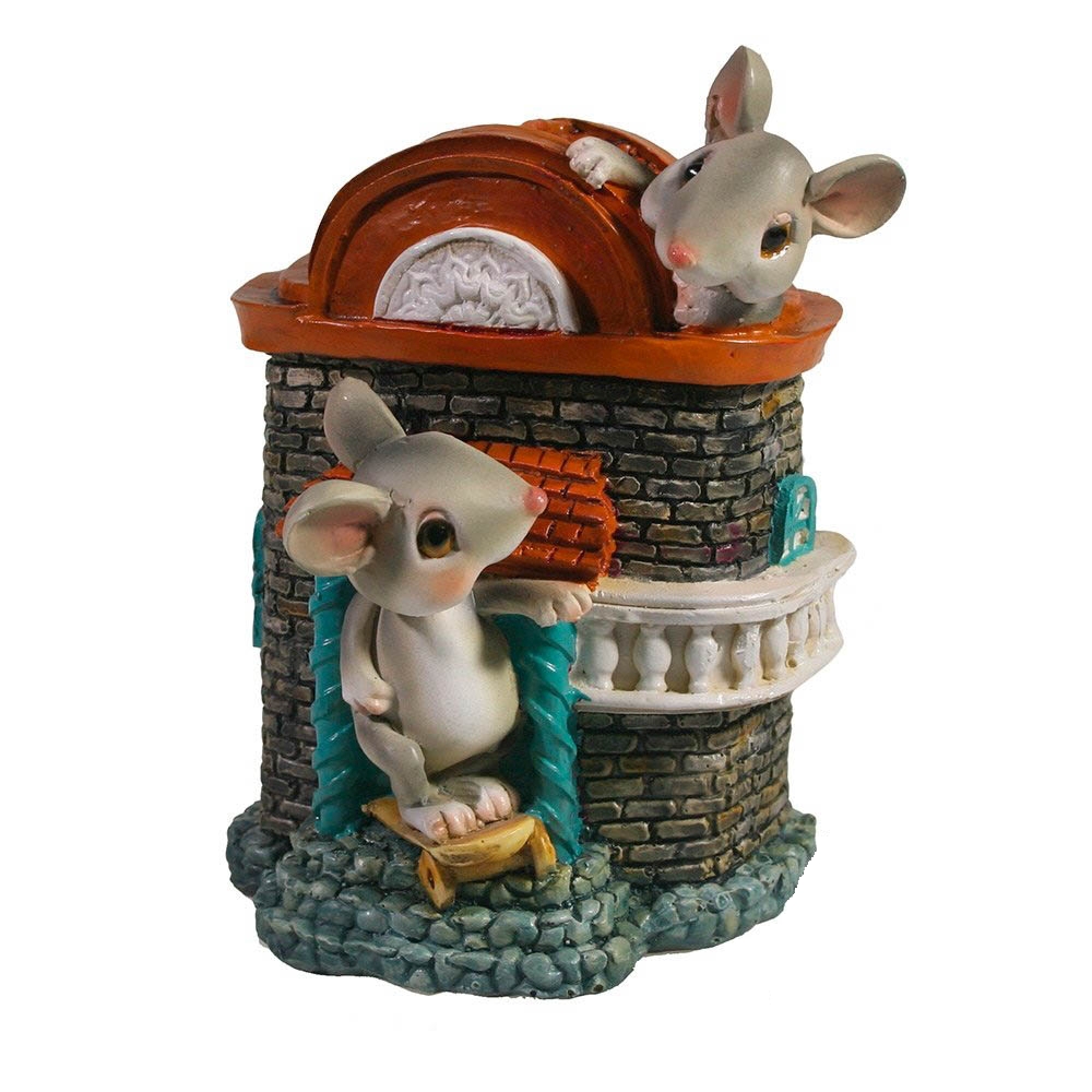 Изображение товара Копилка Мыши в доме серая 13,5 см, практичный дизайн для хранения монет