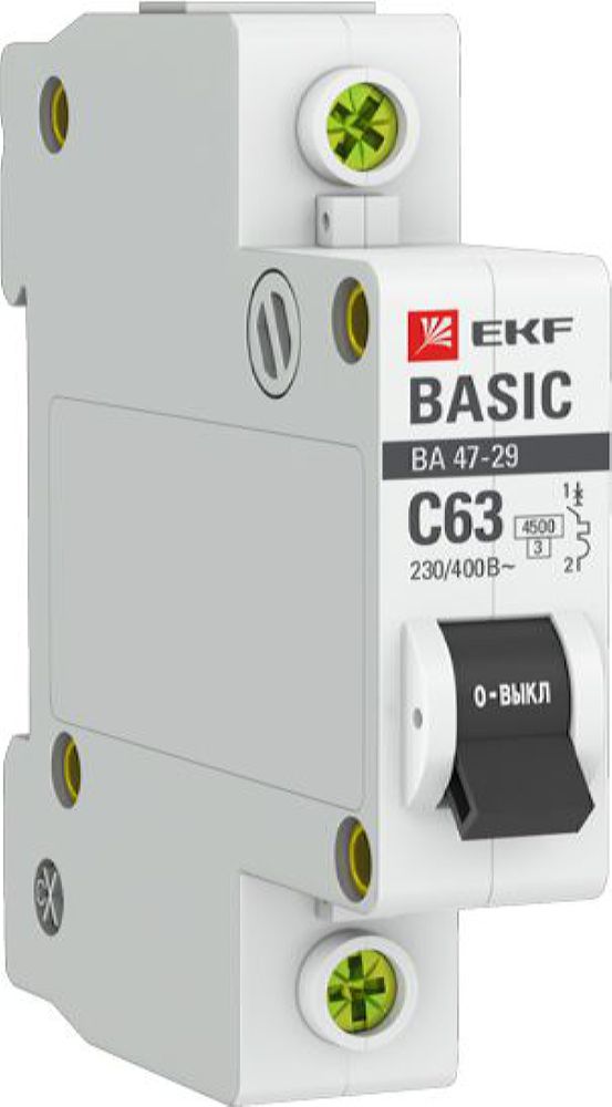 Изображение товара Автоматический выключатель EKF Вasic 1P C63 A 4,5 кА