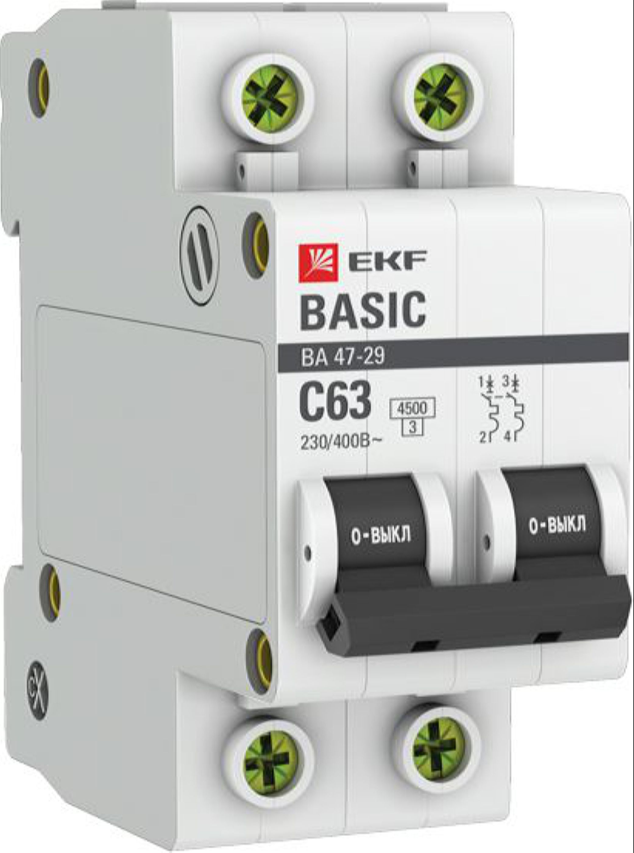 Изображение товара Автоматический выключатель EKF Basic BA 47-29 2P C 63A 4,5кА