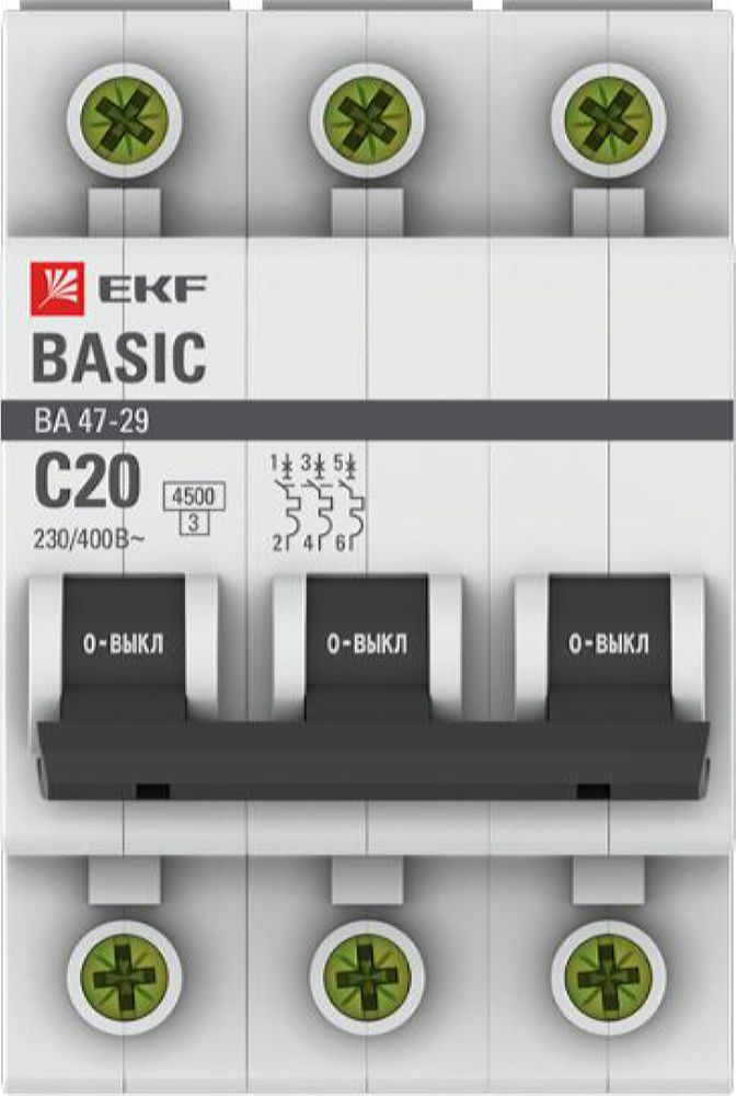 Изображение товара Автоматический выключатель EKF 3P C20 А 4500 A