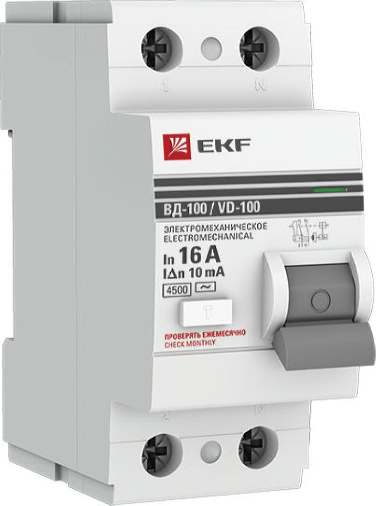 Изображение товара Дифференциальный выключатель EKF PROxima 2P C16 A 4,5 кА
