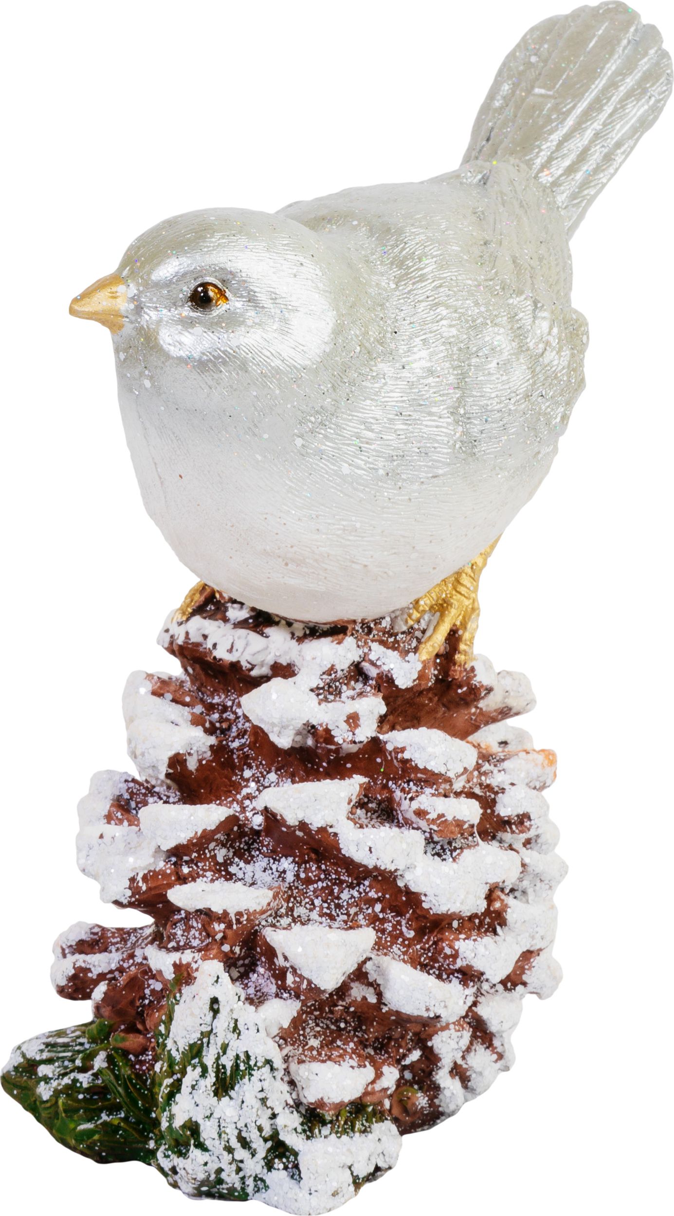 Изображение товара Фигурка Птичка на шишке серебряная 13х6 см декоративный сувенир