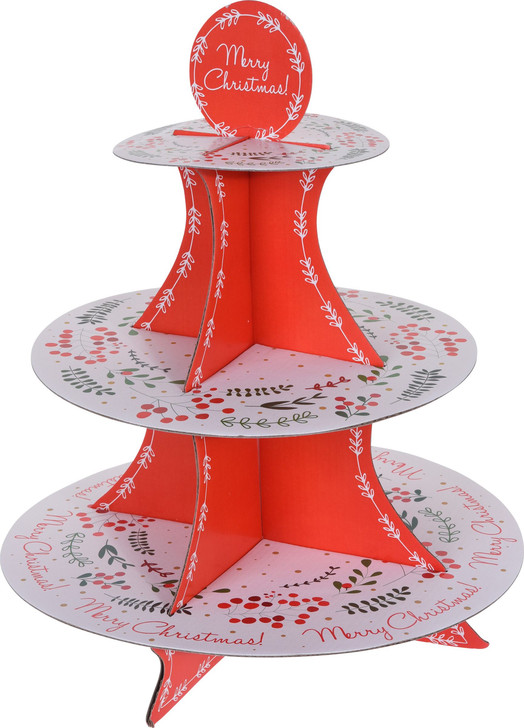Изображение товара Подставка 3 ярусная красно-белая 32 см для украшений