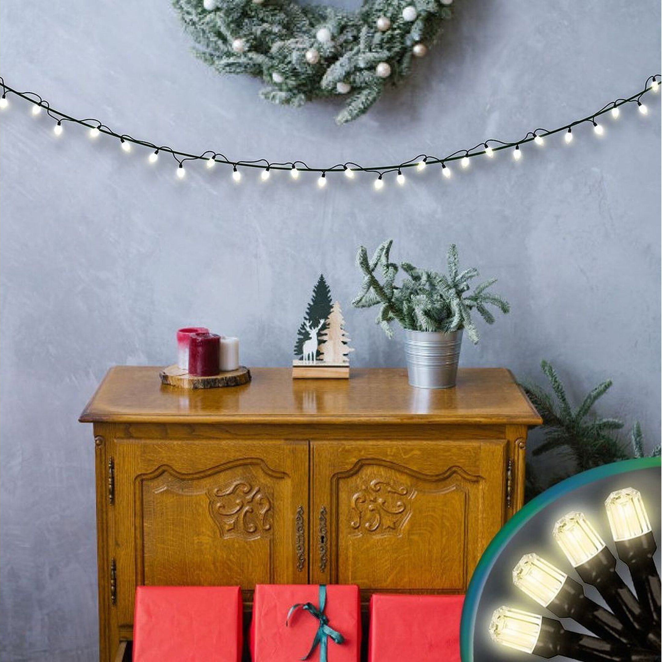 Изображение товара Гирлянда внутренняя нить SYSTEM IN 100 LED белый 10м светодиодная для декора