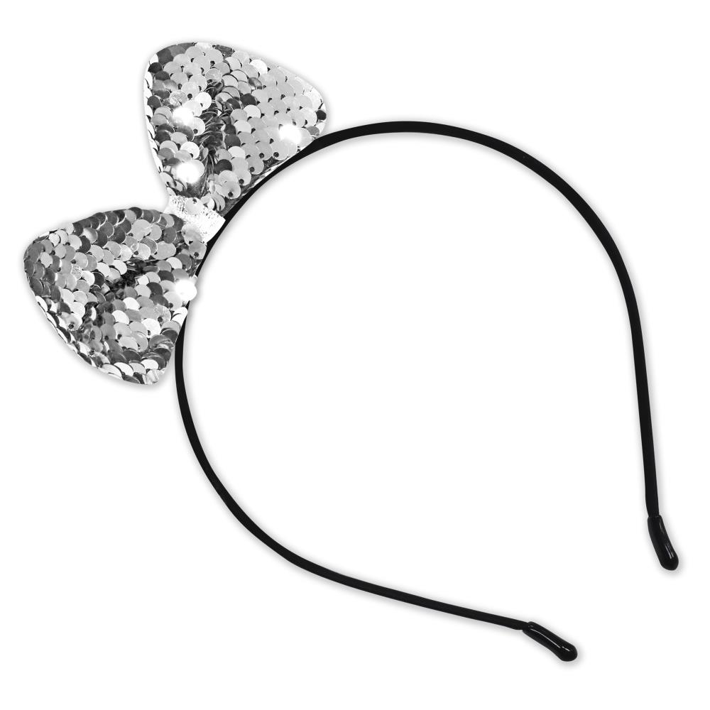 Изображение товара Ободок карнавальный Бантик серебро - стильный аксессуар для праздника